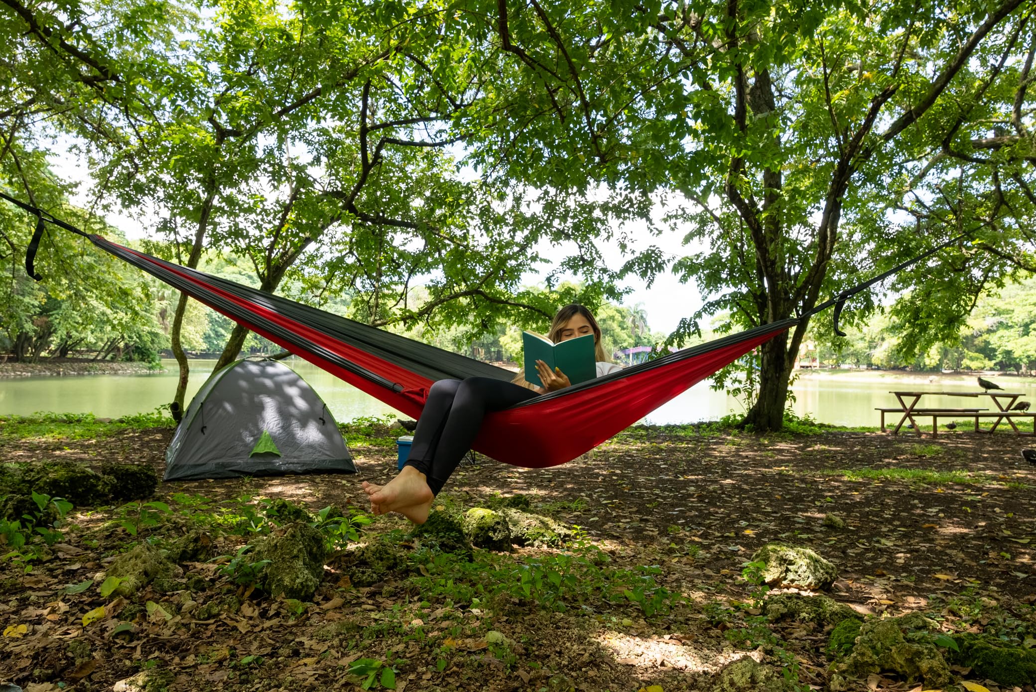 Durable Hammock 400 Lb Capacity, Nylon Camping Hammock Chair - Double Or Single Sizes W/Tree Straps And Attached Carry Bag - Por