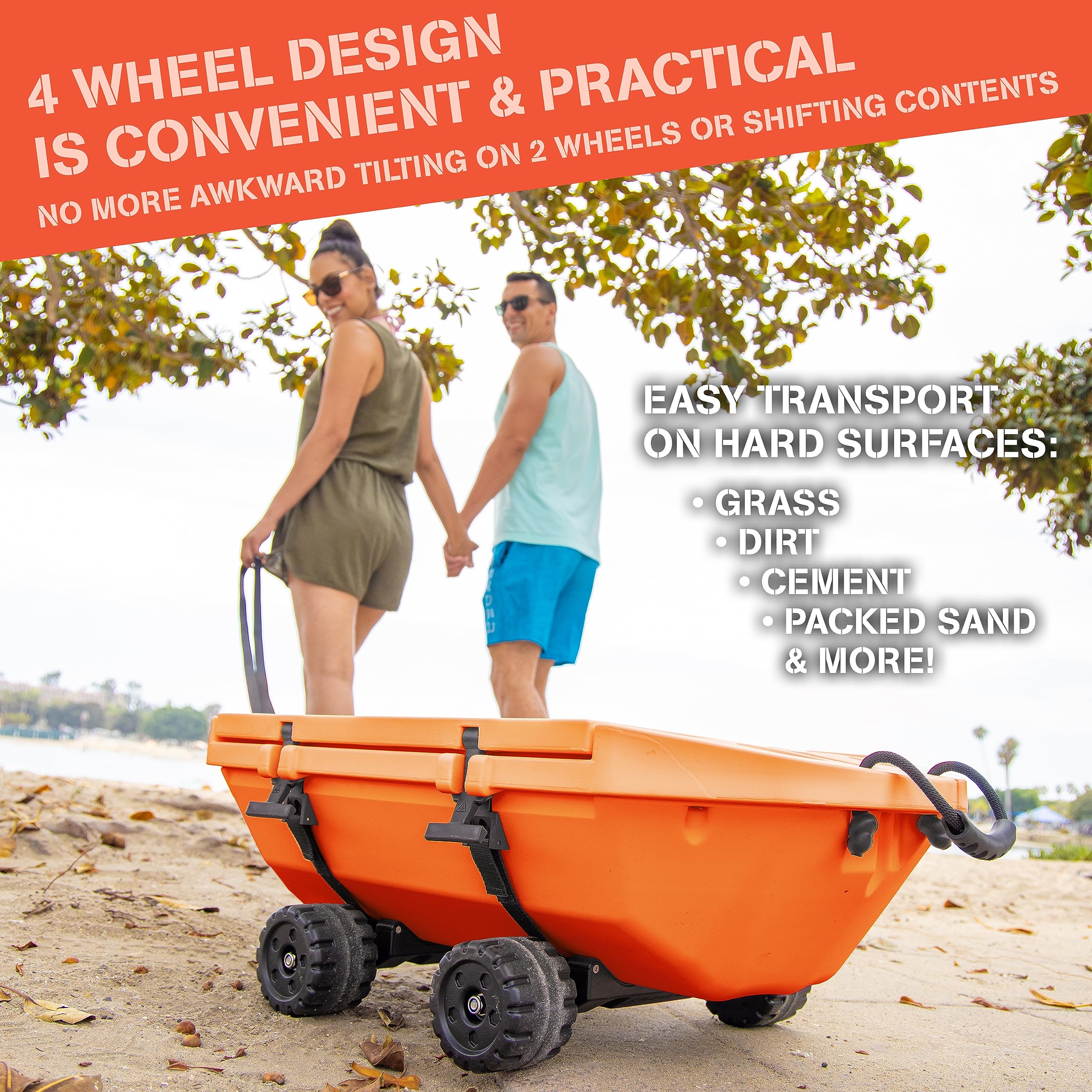 Cuddy Crawler Cooler with Wheels - 40 QT Amphibious Floating Cooler and Dry Storage Vessel - Orange