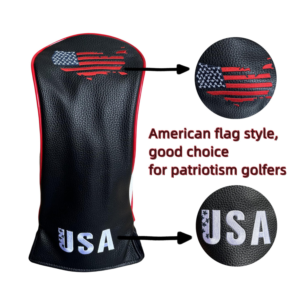 Golf Club Covers - 3 Pack Golf Club Head Covers For Driver And Woods - Usa Flag Driver Headcover 3 Wood Headcover Fairway Wood C
