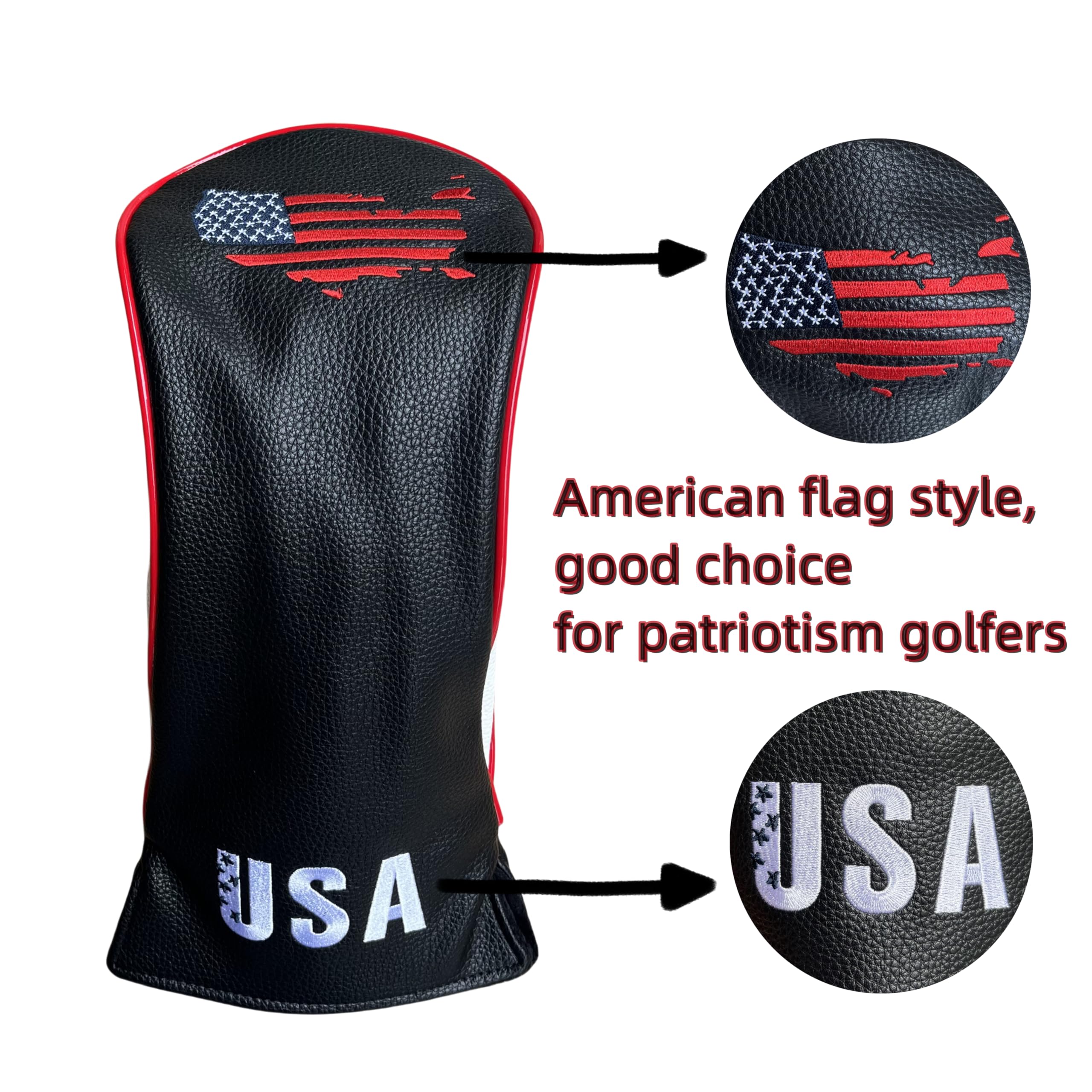 Golf Club Covers - 3 Pack Golf Club Head Covers For Driver And Woods - Usa Flag Driver Headcover 3 Wood Headcover Fairway Wood C