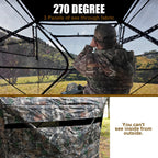 Hunthor Hunting Blind For 2-3 Person, 270 Degree See-Through Ground Blind With Silent Zipper And Orange Top, Portable Pop-Up Ten