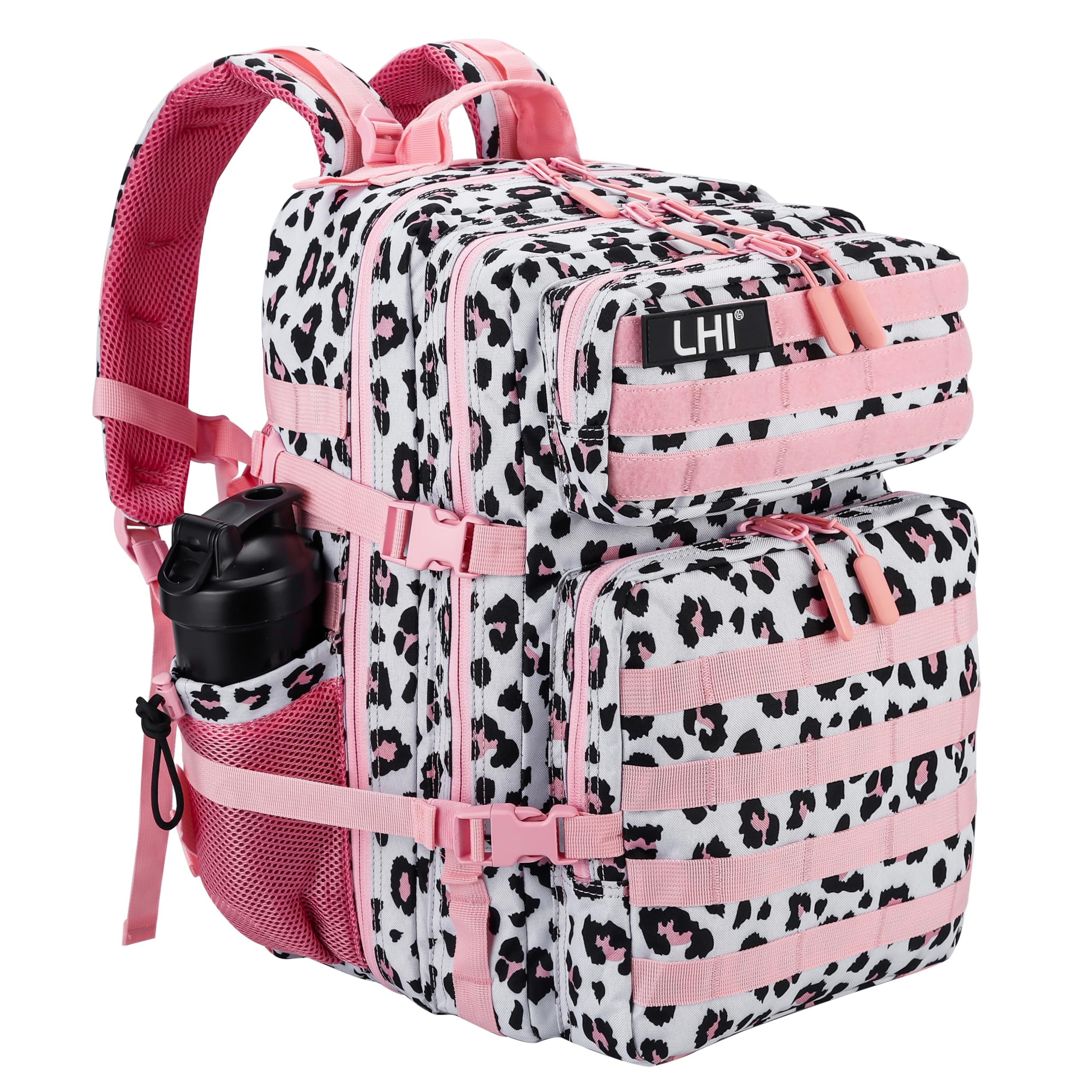 LHI Military Tactical Backpack for Men and Women 45L Army 3 Days Assault Pack Bag Large Rucksack with Molle System - Pink Leopar