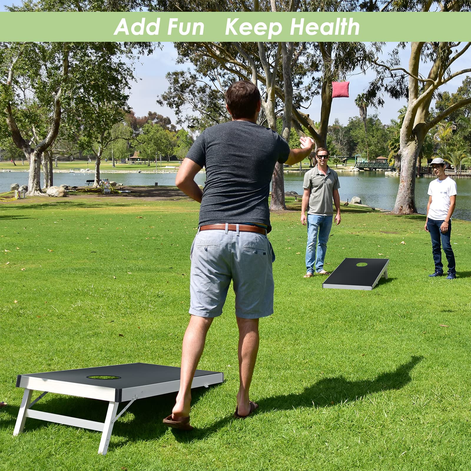 Tangkula Cornhole Set Outdoor, Foldable Aluminum Cornhole Boards With 8 Corn Hole Bean Bags For Teens And Adults, Carrying Case,