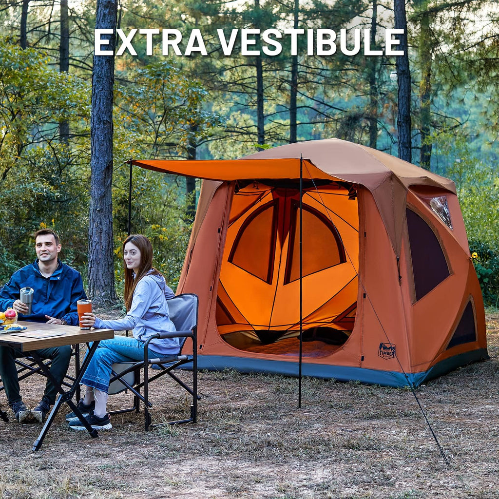 Timber Ridge Instant Pop Up Hub Tent, 4 Person Portable Weather Resistant Camping Tent, 60 Second Set-Up, Easy Up Tents With Rai