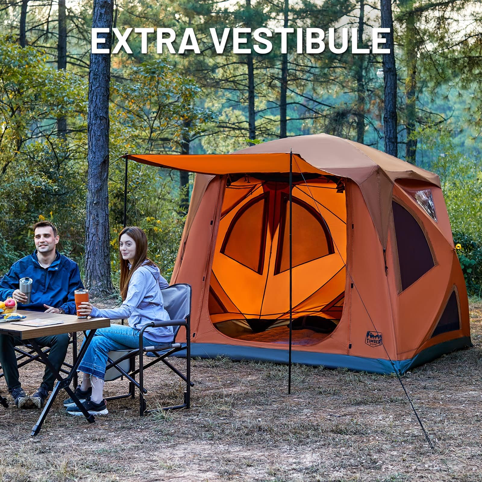 Timber Ridge Instant Pop Up Hub Tent, 4 Person Portable Weather Resistant Camping Tent, 60 Second Set-Up, Easy Up Tents With Rai