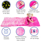 Glow-In-The-Dark Unicorn Sleeping Bag For Girls - Plush, Luminescent Pink Nap Mat, 66 X 30In