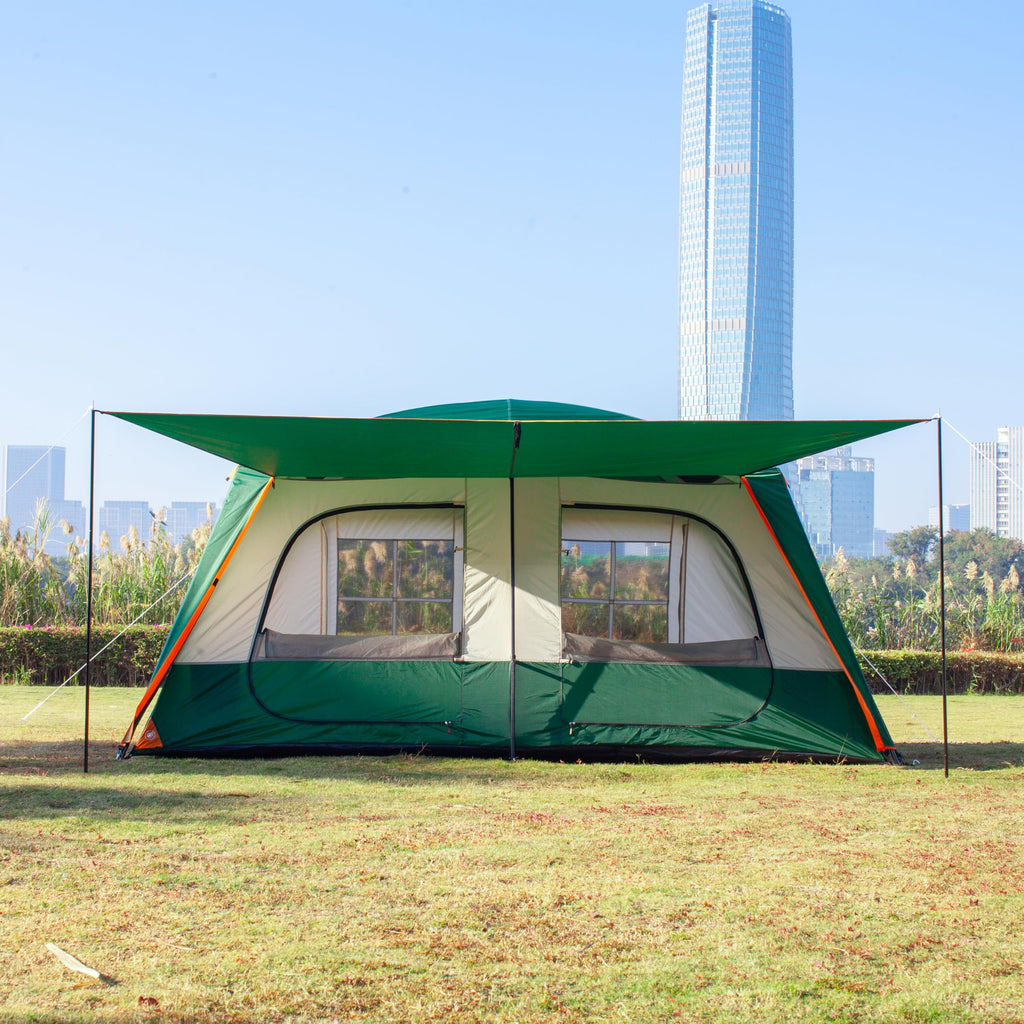 Ktt Extra Large Tent 8-10 Person,Family Cabin Tents,2 Rooms,3 Doors And 3 Windows With Mesh,Straight Wall,Waterproof,Double Laye