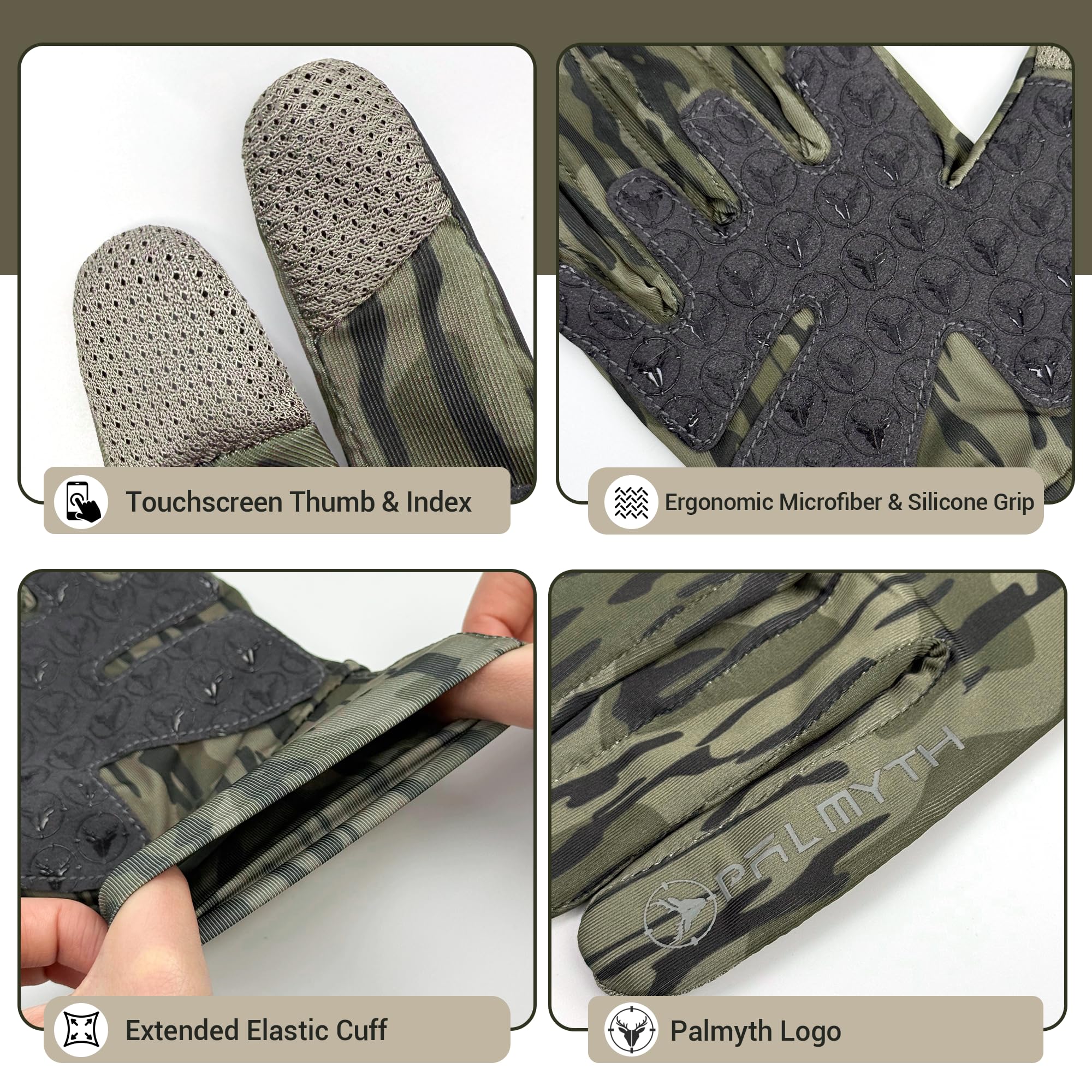 Palmyth Hunting Gloves For Men Lightweight Camo Glove Outdoor Marsh Fog L/Xl