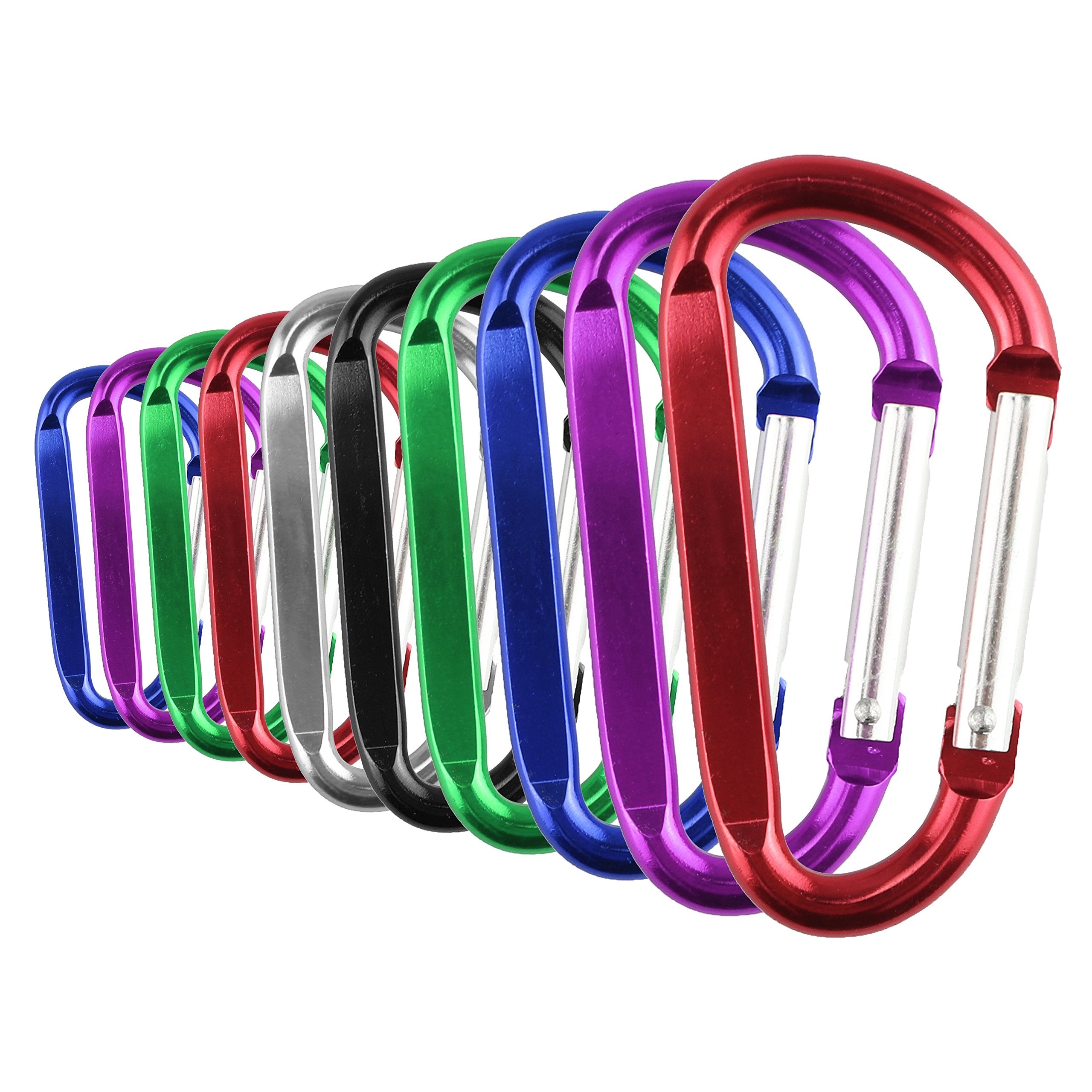 Swatom Aluminum D-Shape Carabiner Clip 1.6/1.8/2.2/2.6/3 Inches Spring Snap Hook Keyring Carabiners For Camping Traveling Hiking
