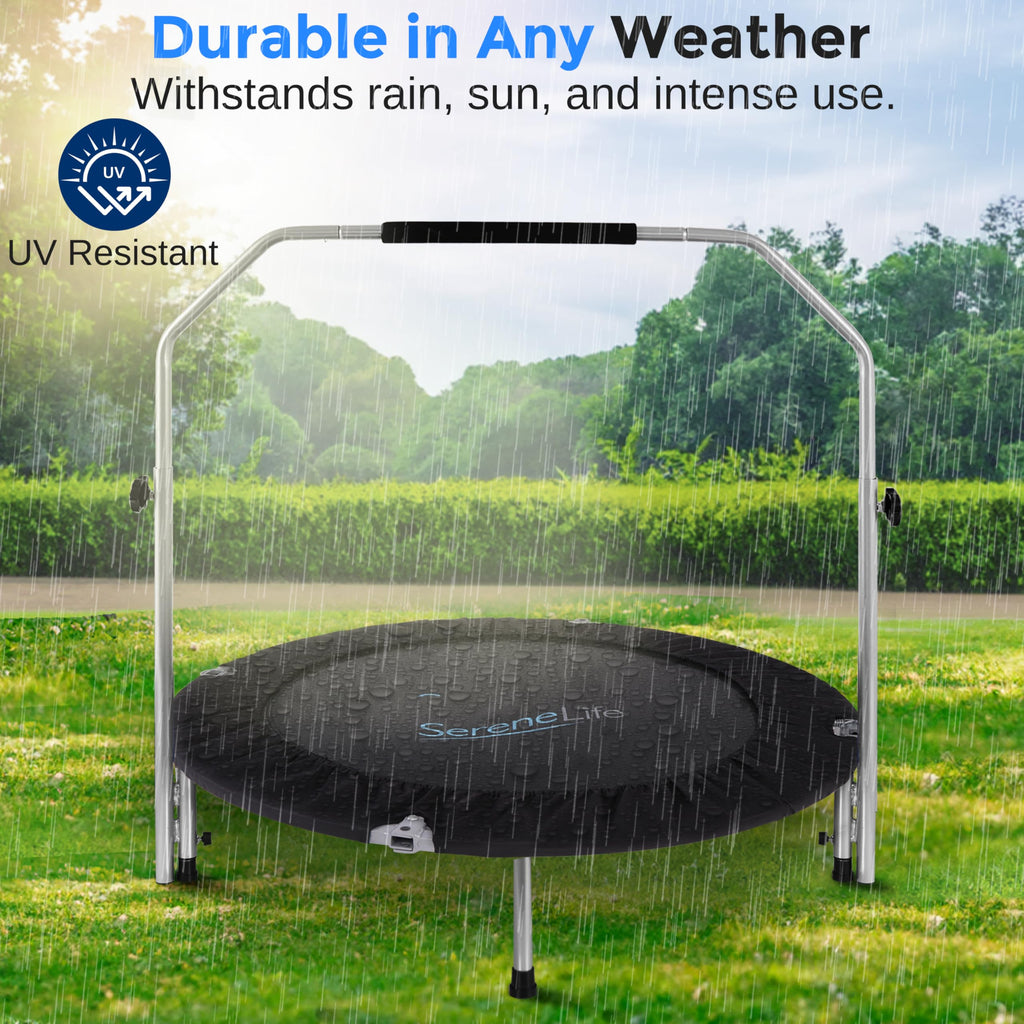 Serenelife 40 Foldable Mini Trampoline - Compact Fitness Trampoline For Kids Adults, Exercise Rebounder With Adjustable Foam Han