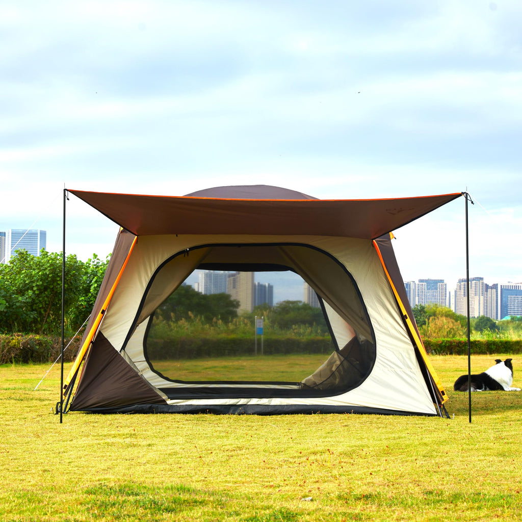 Ktt Extra Large Tent 12 Person(A),Awning Family Cabin Tents,2 Rooms,3 Doors And 3 Windows With Mesh,Straight Wall,Waterproof,Dou