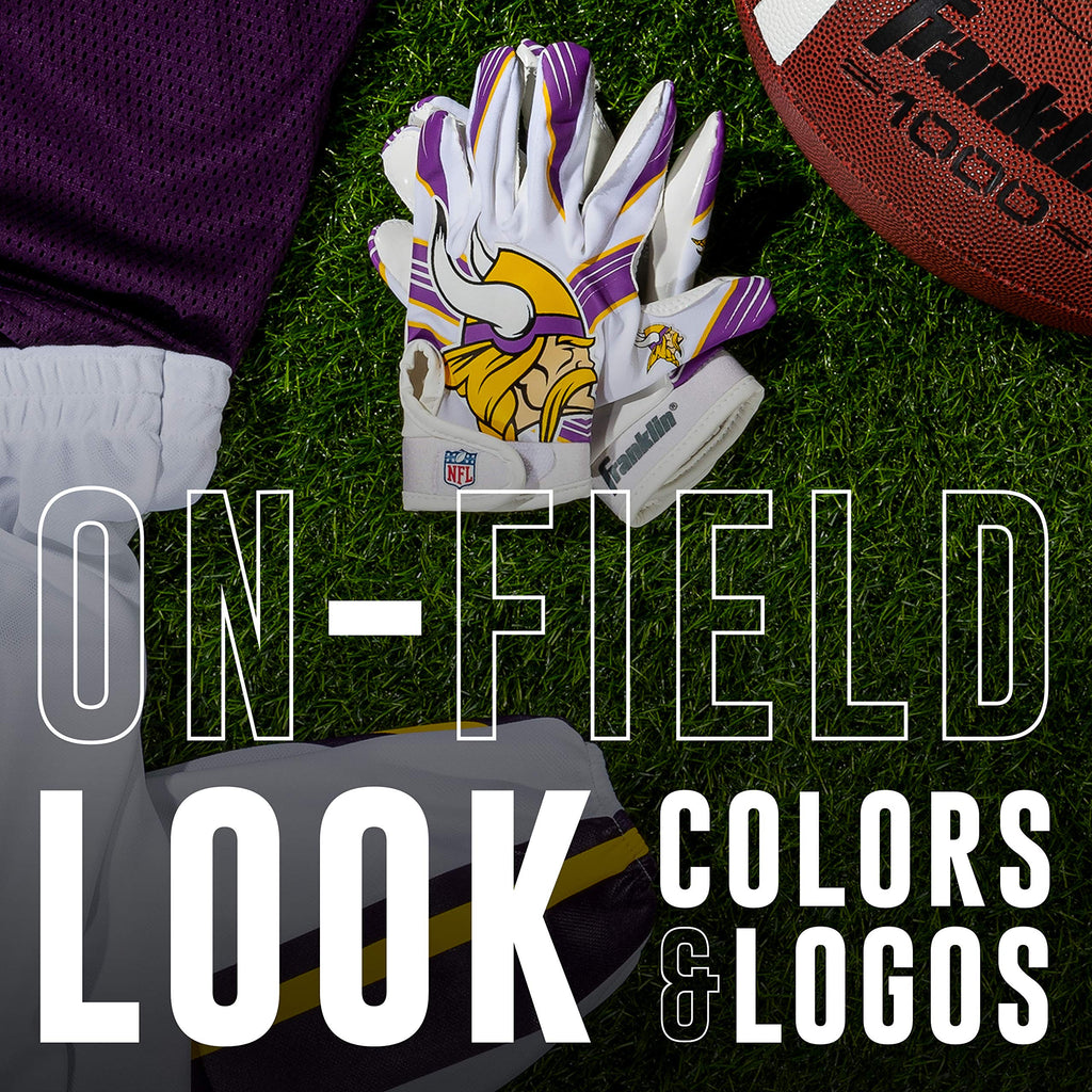 Franklin Sports Minnesota Vikings Youth Nfl Football Receiver Gloves - Receiver Gloves For Kids - Nfl Team Logos And Silicone Pa