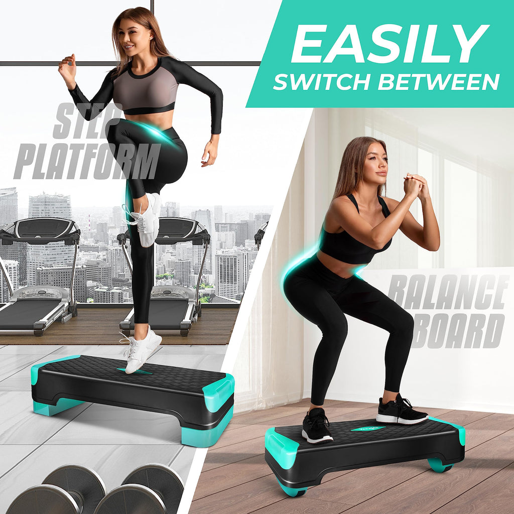Yes4All 2-In-1 Adjustable Aerobic Stepper With Extra Rocker Balance Board Legs For Home Workout, Step Exercise & Balance Trainin