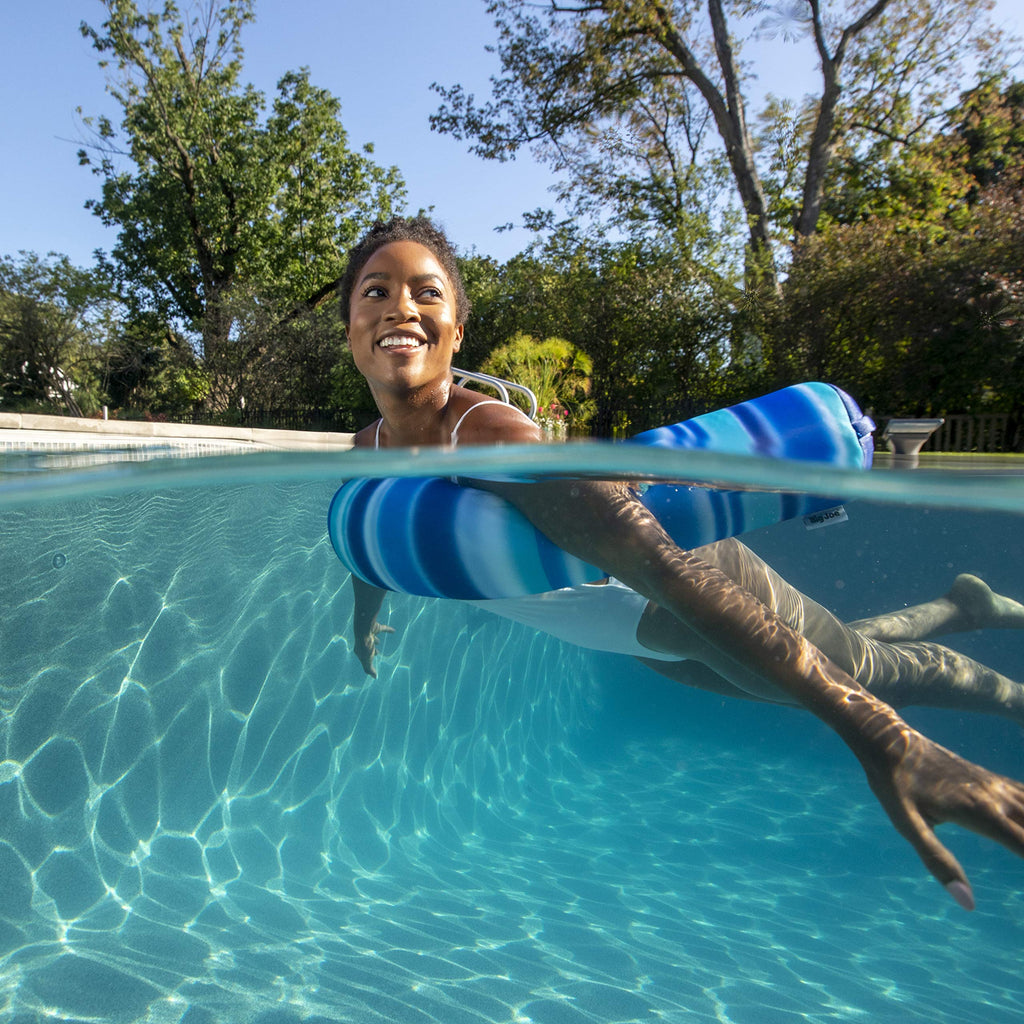 Big Joe Noodle No Inflation Needed Pool Float, Blurred Blue Double Sided Mesh, Quick Draining Fabric, Jumbo 4 Feet