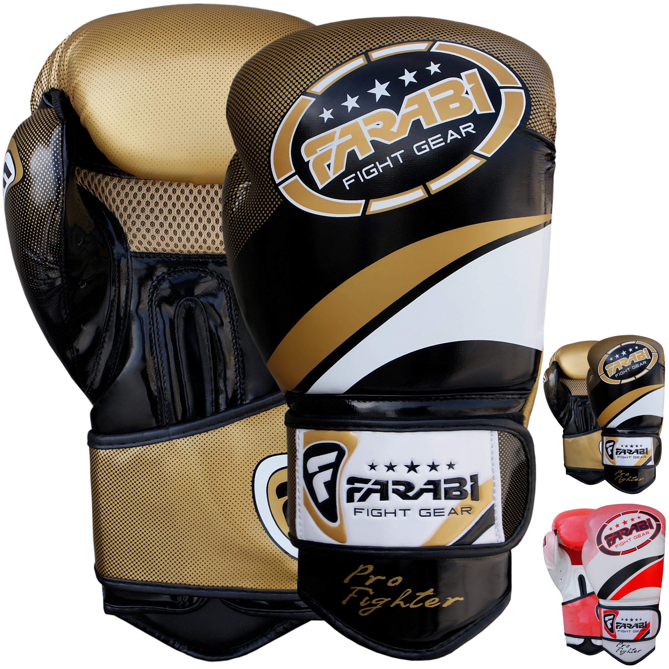 Farabi Sports Boxing Gloves Training Punching Bag Kick Boxing Muay Thai Bag Gloves (Pro Fighter Gold, 16-Oz)