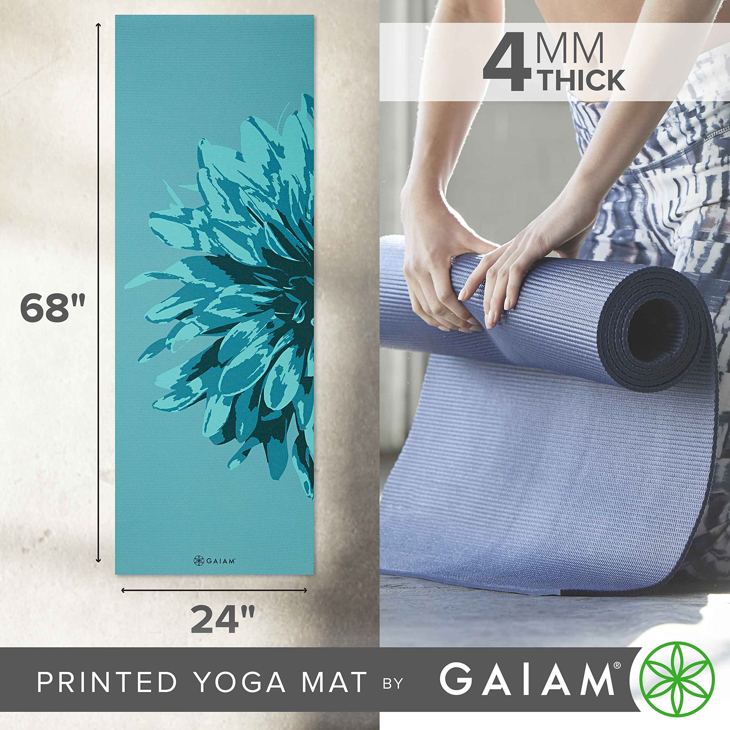 Gaiam Yoga Mat Classic Print Non Slip Exercise & Fitness Mat For All Types Of Yoga, Pilates & Floor Workouts, Vibrant Flourish,