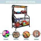 Fitvids Garage Sports Equipment Organizer, Garage Ball Storage, Sports Gear Storage, Garage Organizer With Baskets And Hooks, Ro