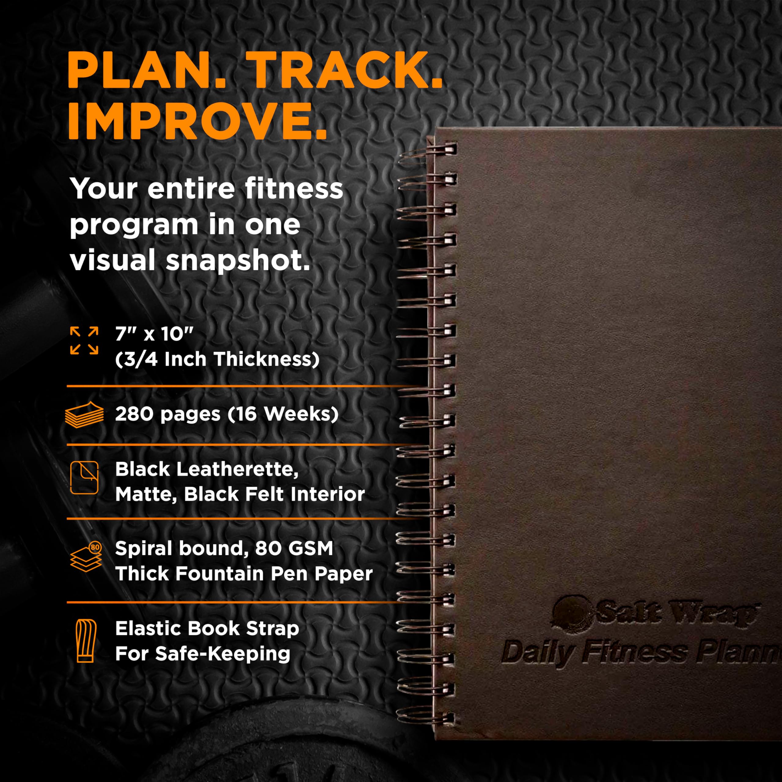 Saltwrap Daily Fitness Planner - Gym Workout Training Log, Weightlifting Exercise Journal, And Food/Diet Tracker - Daily And Wee