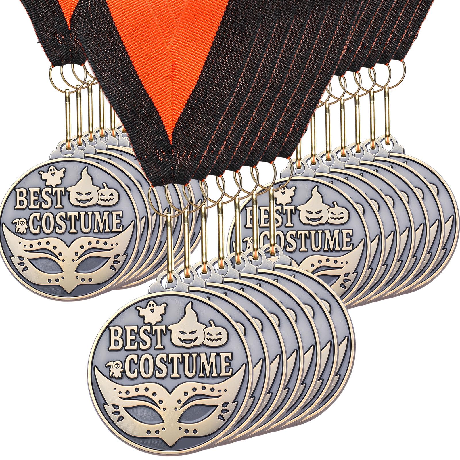 Kenning 20 Pcs Best Costume Halloween Medals 2 Bronzy Costume Contest Award Medals with Neck Ribbon Colorful Mask Pumpkin Ghost 