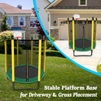 SereneLife 5FT Outdoor & Indoor Trampoline for Kids - Durable Mini Toddler Trampoline with Net Enclosure & Basketball Hoop - Sup