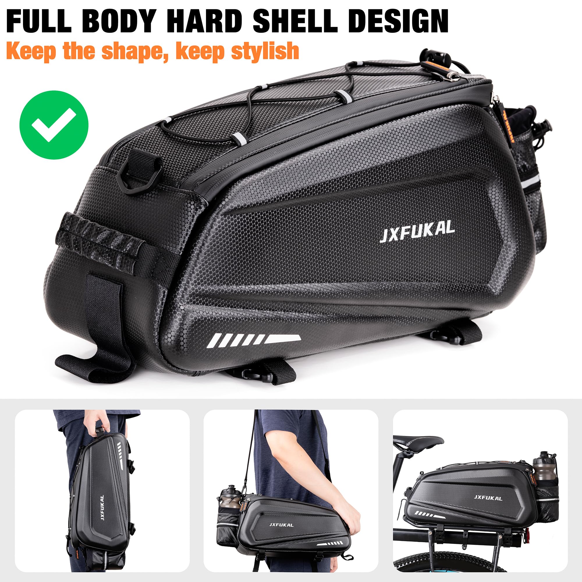 JXFUKAL Bike Bags for Bicycle Rear rack - 9.5L/17L/40L Hard Shell Waterproof Bike Ebike Trunk Pannier Saddle Seat Bag Carrier wi