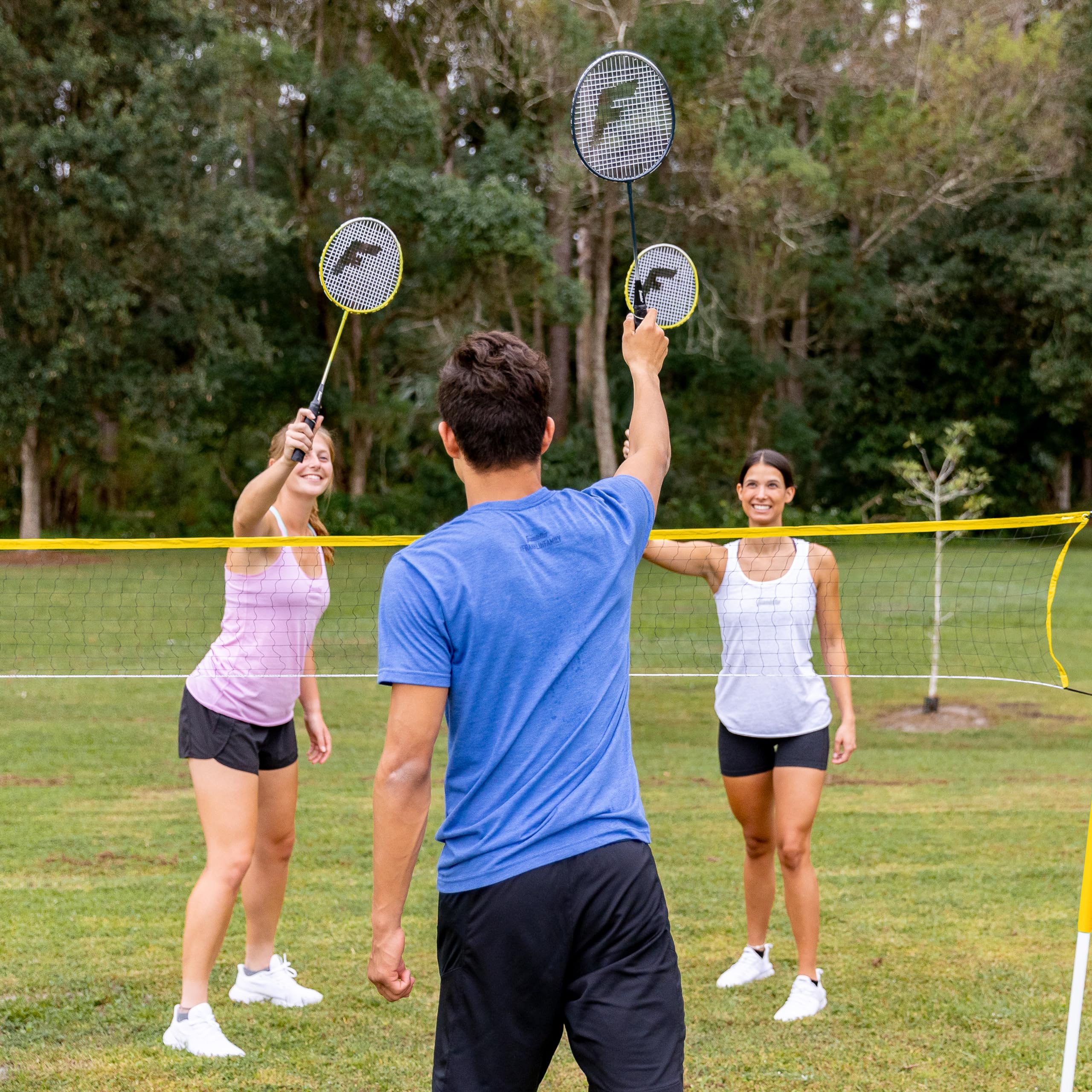 Franklin Sports Badminton Set - Backyard + Beach Badminton Net Set - Rackets And Birdies Included - Portable 4 Player Badminton