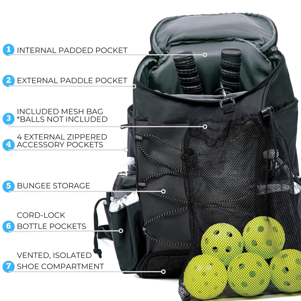 Athletico 35L Pickleball Backpack - Pickleball Bags For Men Or Women Includes Pickleball Ball Holder (Black)