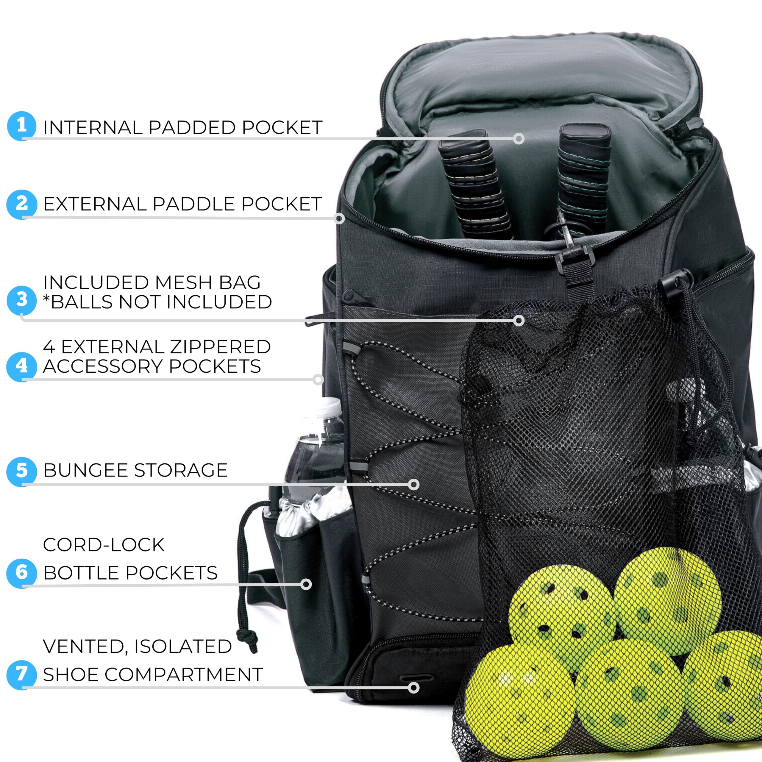 Athletico 35L Pickleball Backpack - Pickleball Bags For Men Or Women Includes Pickleball Ball Holder (Black)