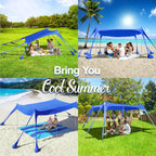 Rhino Valley Beach Tent, 10 X 13 Ft Beach Shade Upf50+ Protection, Beach Canopy With 8 Sandbags 4 Stability Poles,Outdoor Beach
