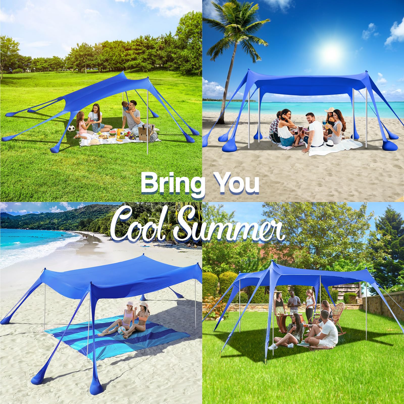 Rhino Valley Beach Tent, 10 X 13 Ft Beach Shade Upf50+ Protection, Beach Canopy With 8 Sandbags 4 Stability Poles,Outdoor Beach