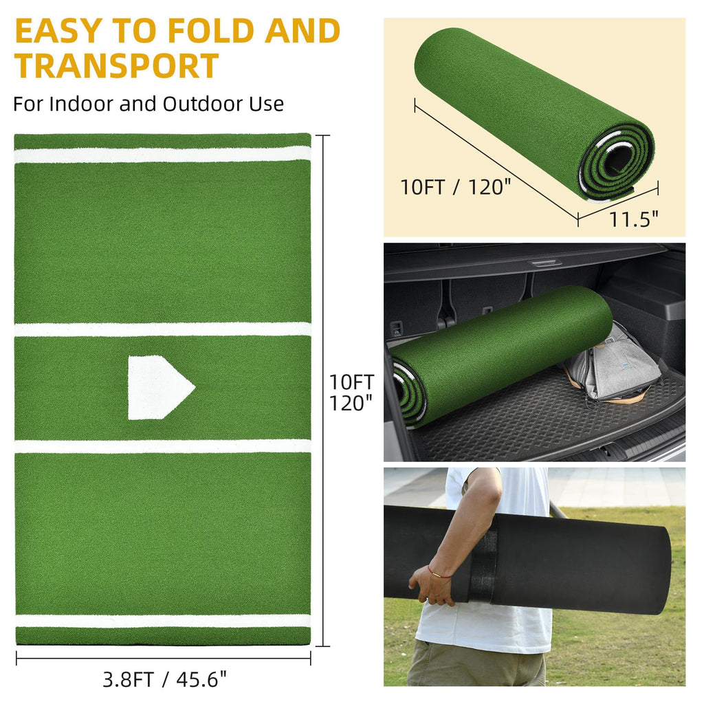 Shopsource Baseball Batting Mat, 10 x 3.8 FT Softball Hitting Mat, Upgraded Anti-Slip Mat with Stitched Embroidery Turf, Softbal