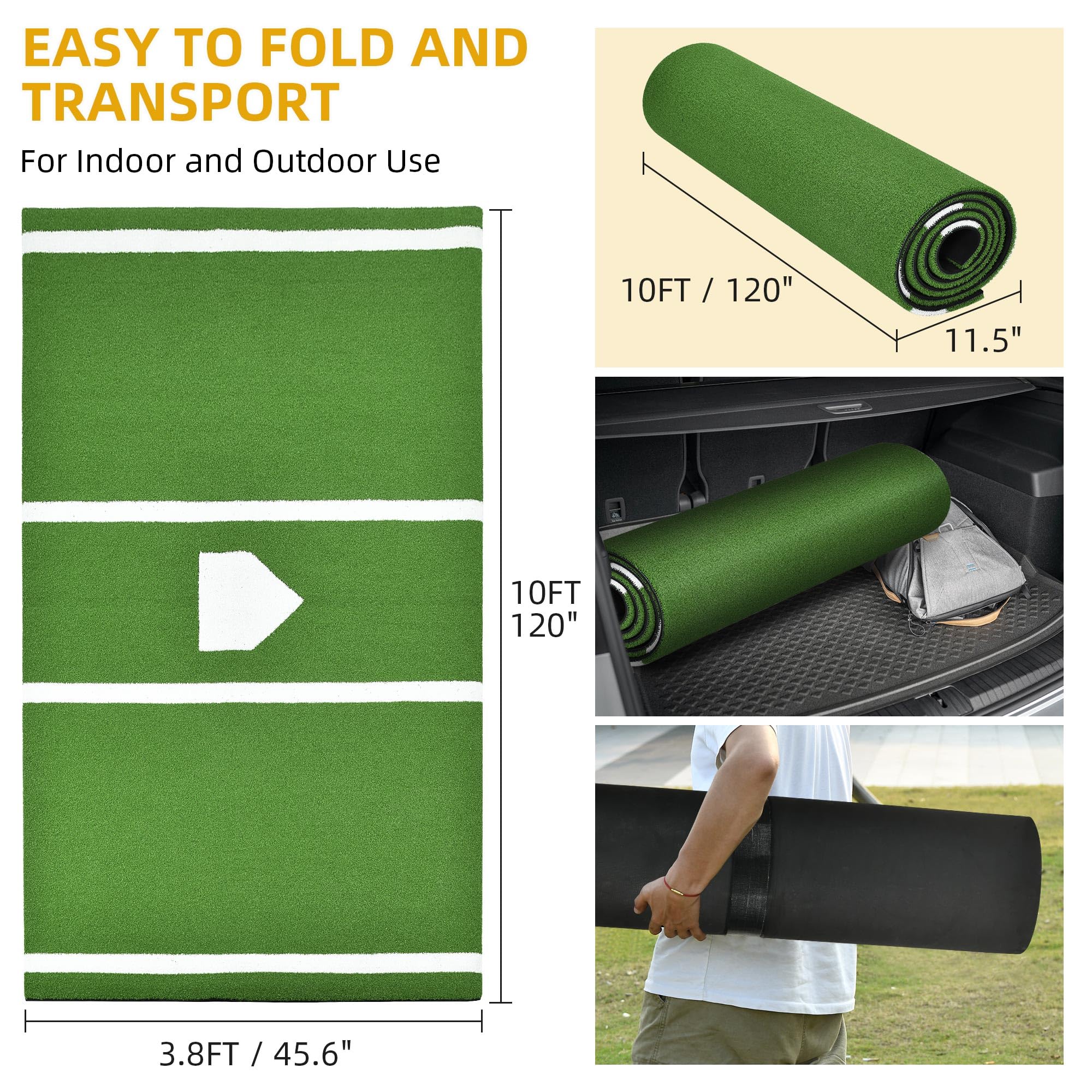 Shopsource Baseball Batting Mat, 10 x 3.8 FT Softball Hitting Mat, Upgraded Anti-Slip Mat with Stitched Embroidery Turf, Softbal