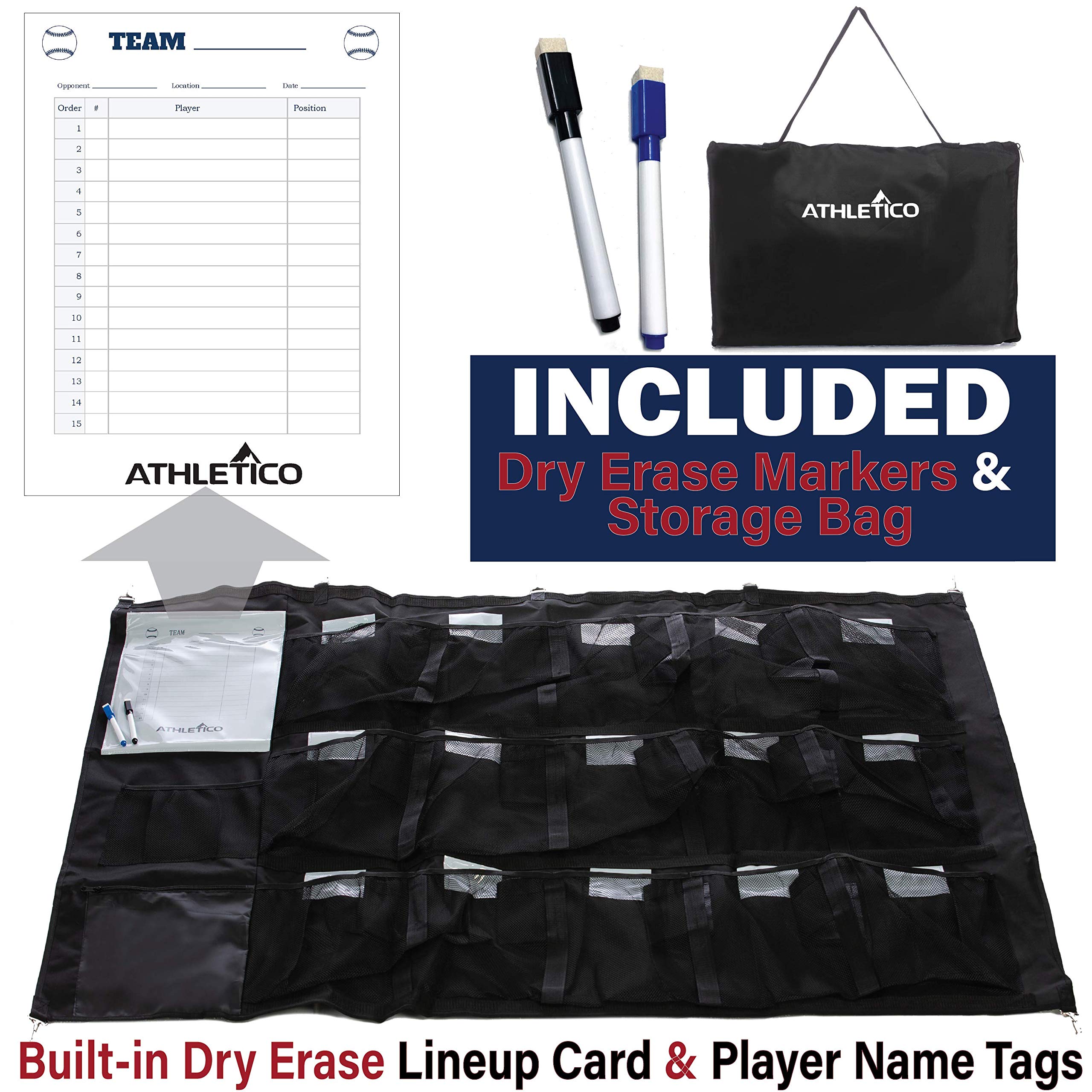 Athletico 15 Player Dugout Organizer - Hanging Baseball Helmet Bag To Organize Baseball Equipment Including Gloves, Helmets, Bat