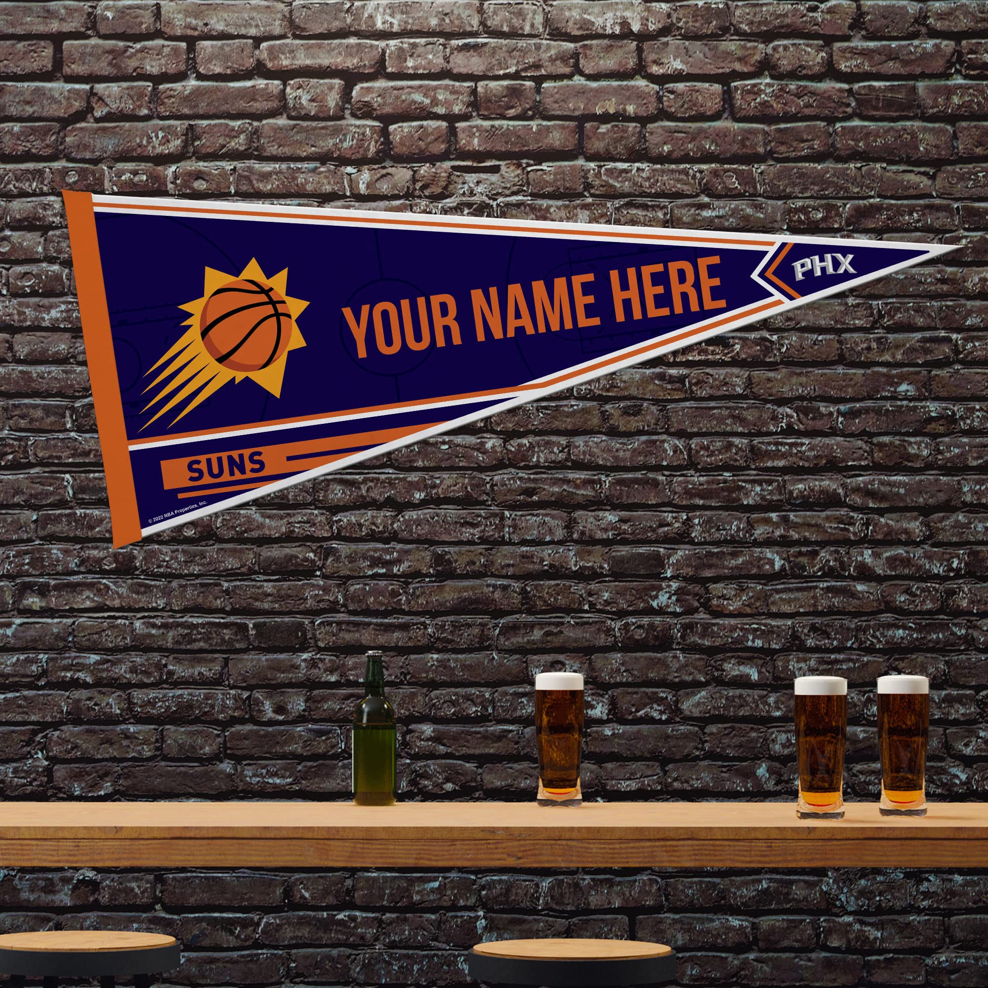 Rico Industries Nba Basketball Phoenix Suns Personalized - Custom 12'' X 30'' Soft Felt Pennant - Ez To Hang