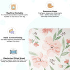Crane Baby Soft Cotton Crib Mattress Sheet, Fitted Crib Sheet For Boys And Girls, Pink Floral, 28Aw X 52Ah X 9Ad