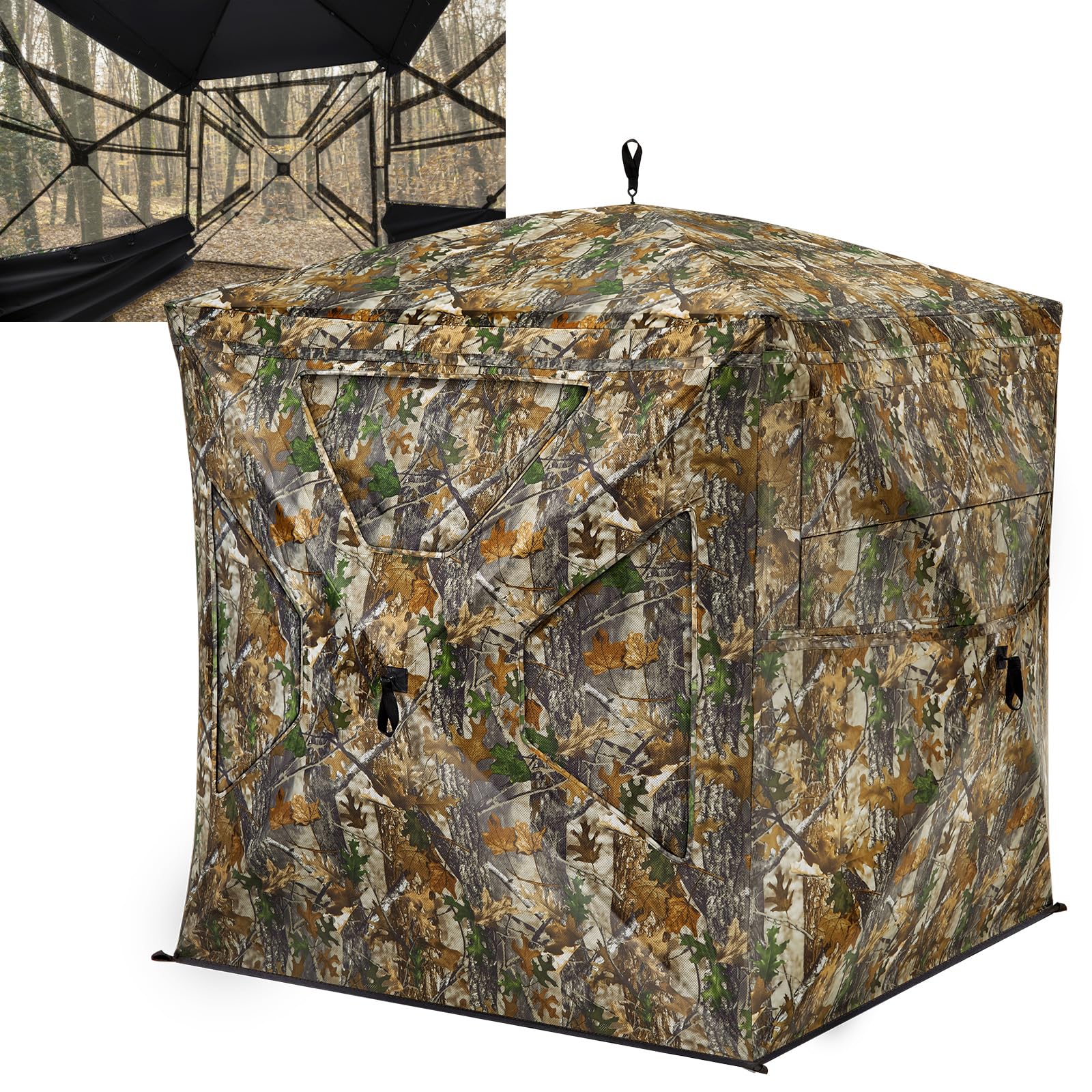 Tidewe Hunting Blind 270Full See Through With Windproof Curtain, Silent Magnetic Door & Sliding Windows, 2-3 Person Pop Up Groun