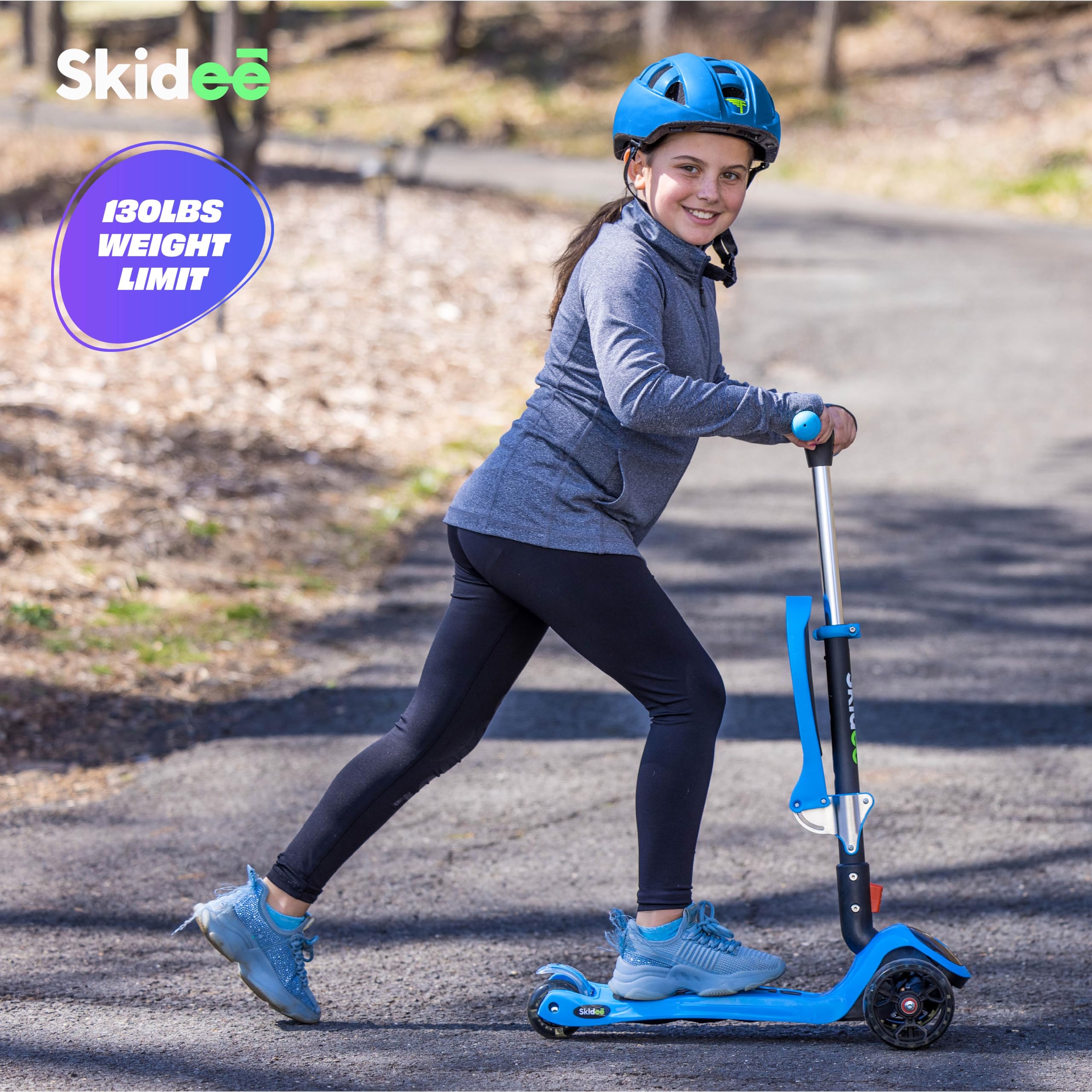 SKIDEE Kick Scooter for Kids Ages 3-5 | Foldable 3 Wheel Scooter with Lean-to-Steer, Adjustable Height, Removable Seat & LED Lig