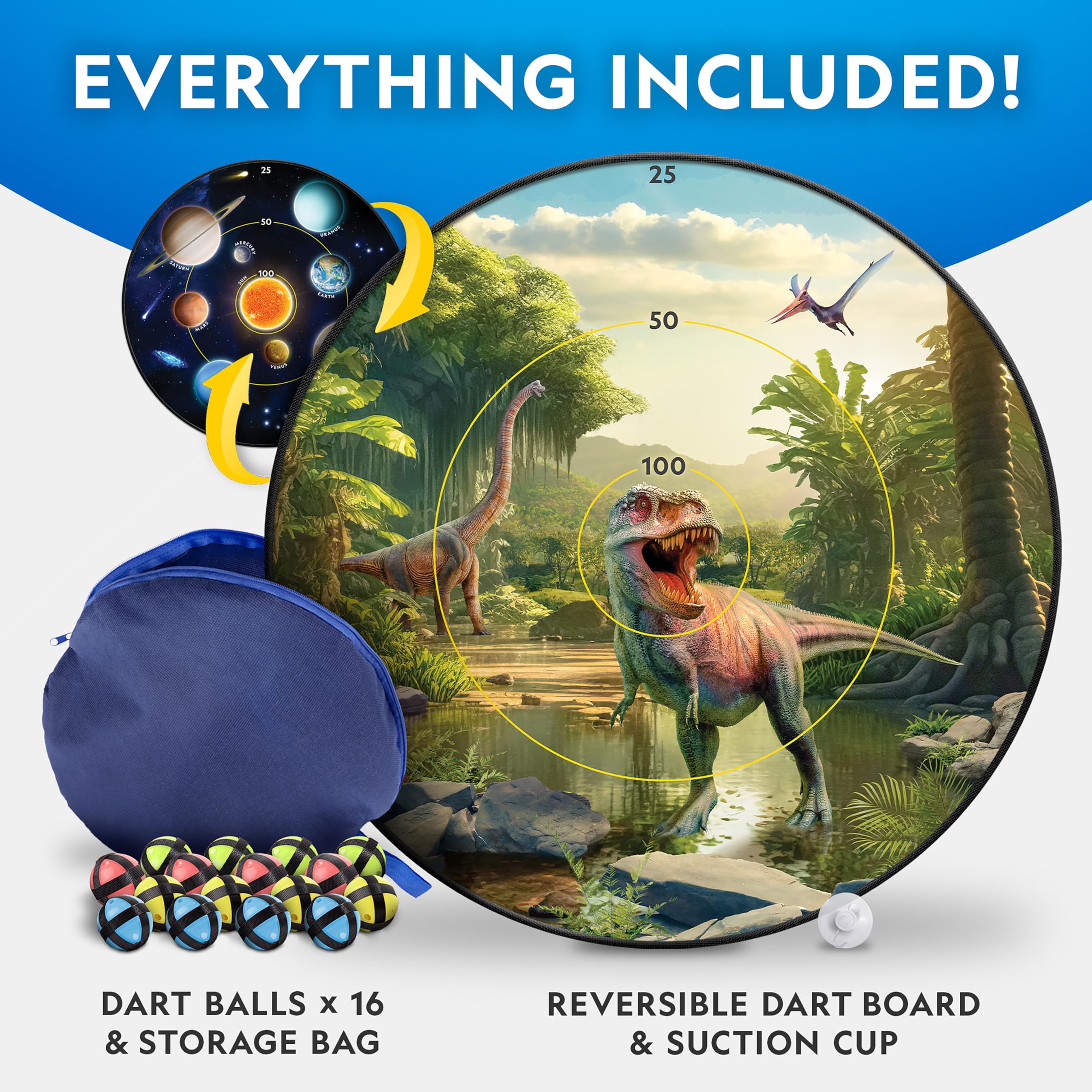 National Geographic Dart Board For Kids - Dart Ball Game Set With Lightweight 28'' Reversible Dartboard And Sticky Balls In 4 Co