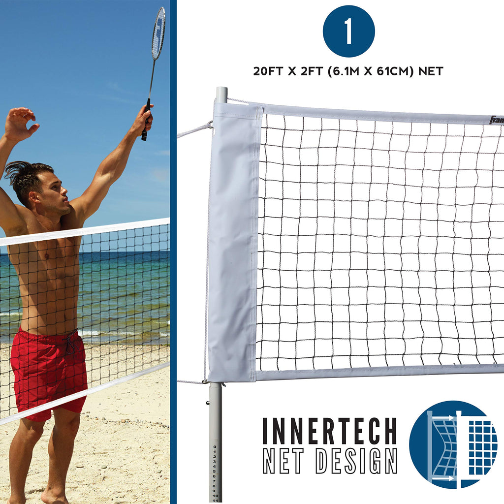 Franklin Sports Badminton Net Set - 4 Aluminum Rackets, 2 Birdies, Adjustable Net And Stakes - Backyard Or Beach Badminton Set -
