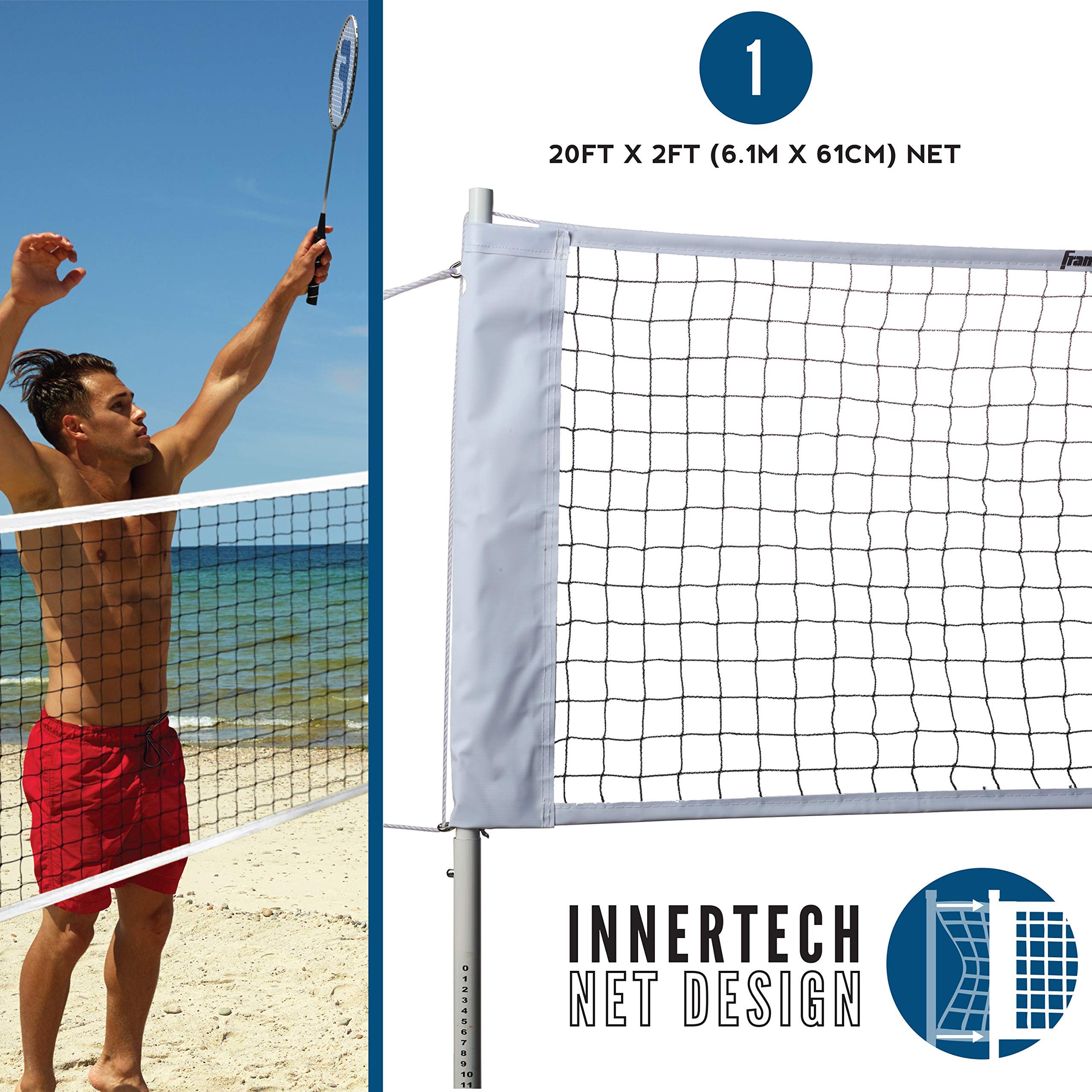 Franklin Sports Badminton Net Set - 4 Aluminum Rackets, 2 Birdies, Adjustable Net And Stakes - Backyard Or Beach Badminton Set -