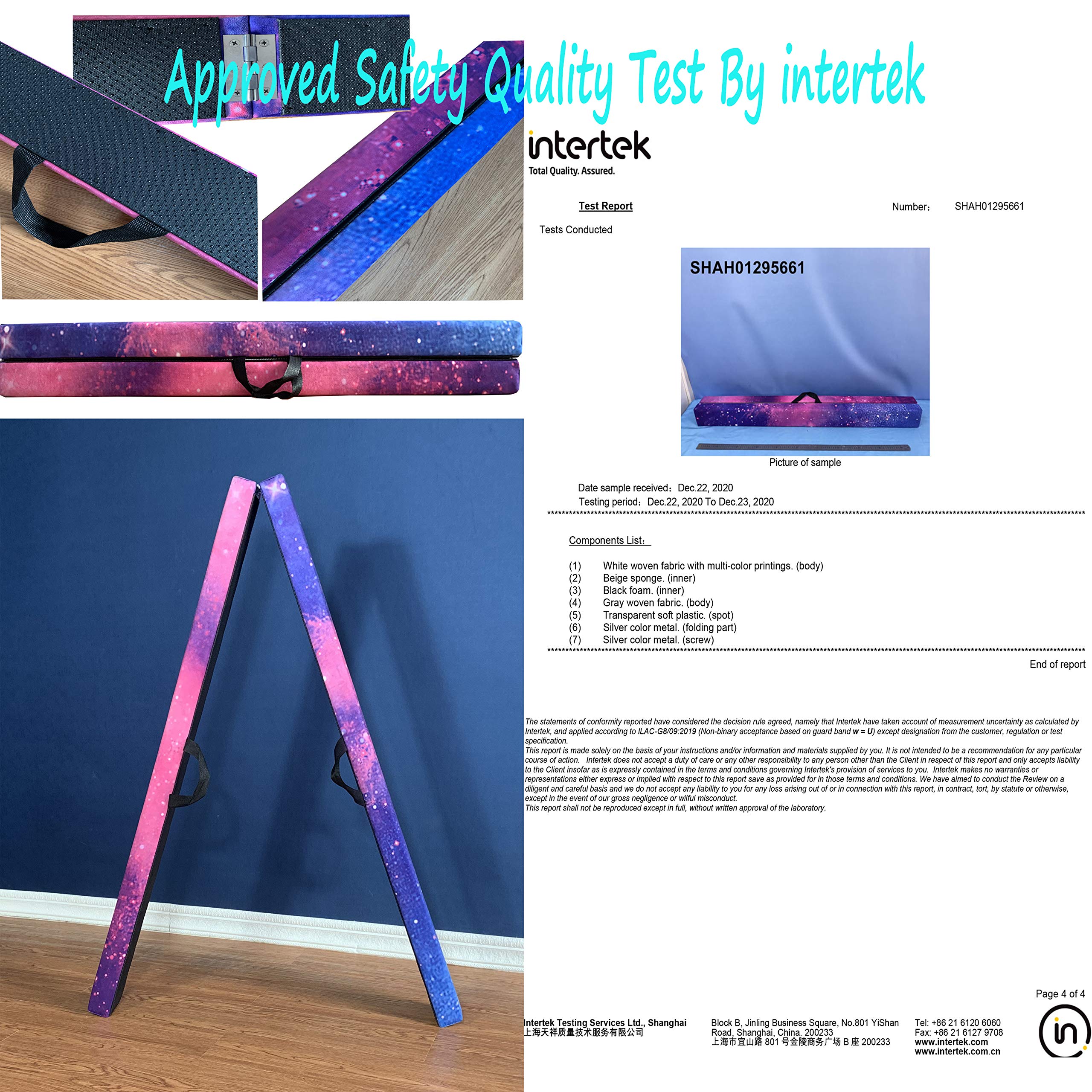 Fc Funcheer 8Ft Folding Balance Beam Gymnastics Beam Wood Core Floor Beam With Anti-Slip Bottom Stainless Hinge And Carrying Bag