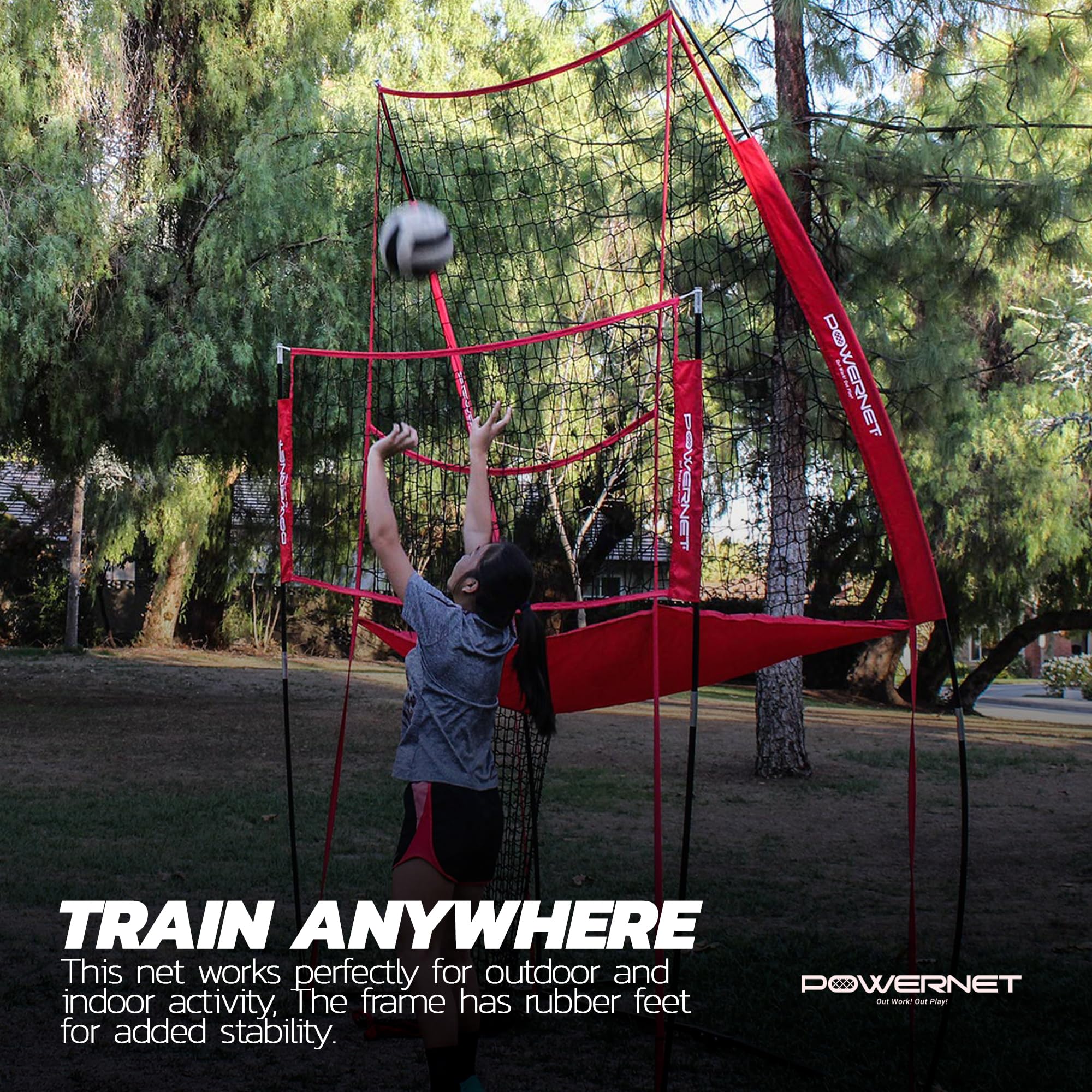 Powernet Volleyball Practice Net Station, 8 Ft Wide By 11 Ft High, Ball Return, Great For Hitting And Serving Drills, Perfect Fo