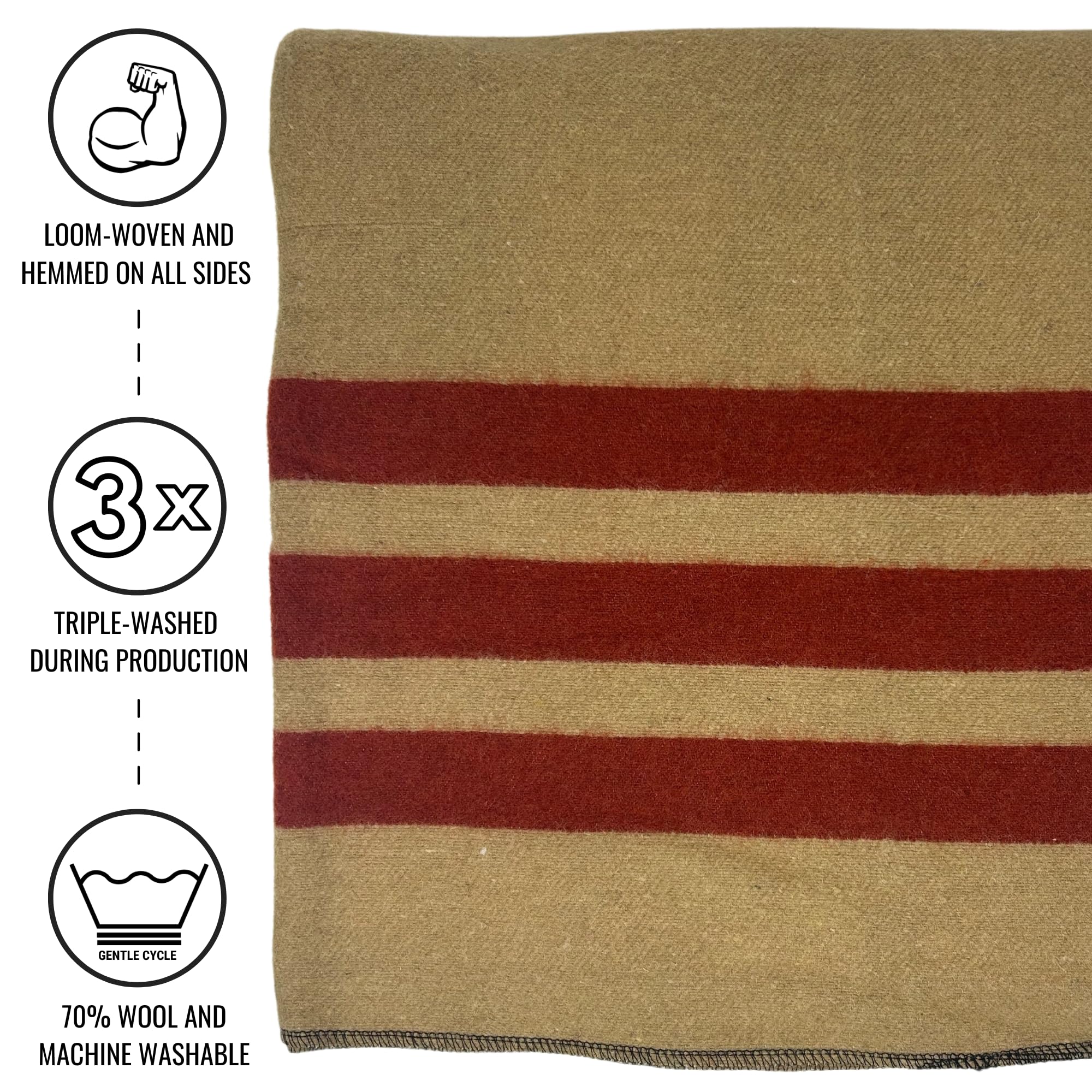 Arcturus Rainier Wool Blanket - 4.5Lbs Warm, Heavy, Washable, Large | Great For Camping, Outdoors, Survival & Emergency Kits (Dr
