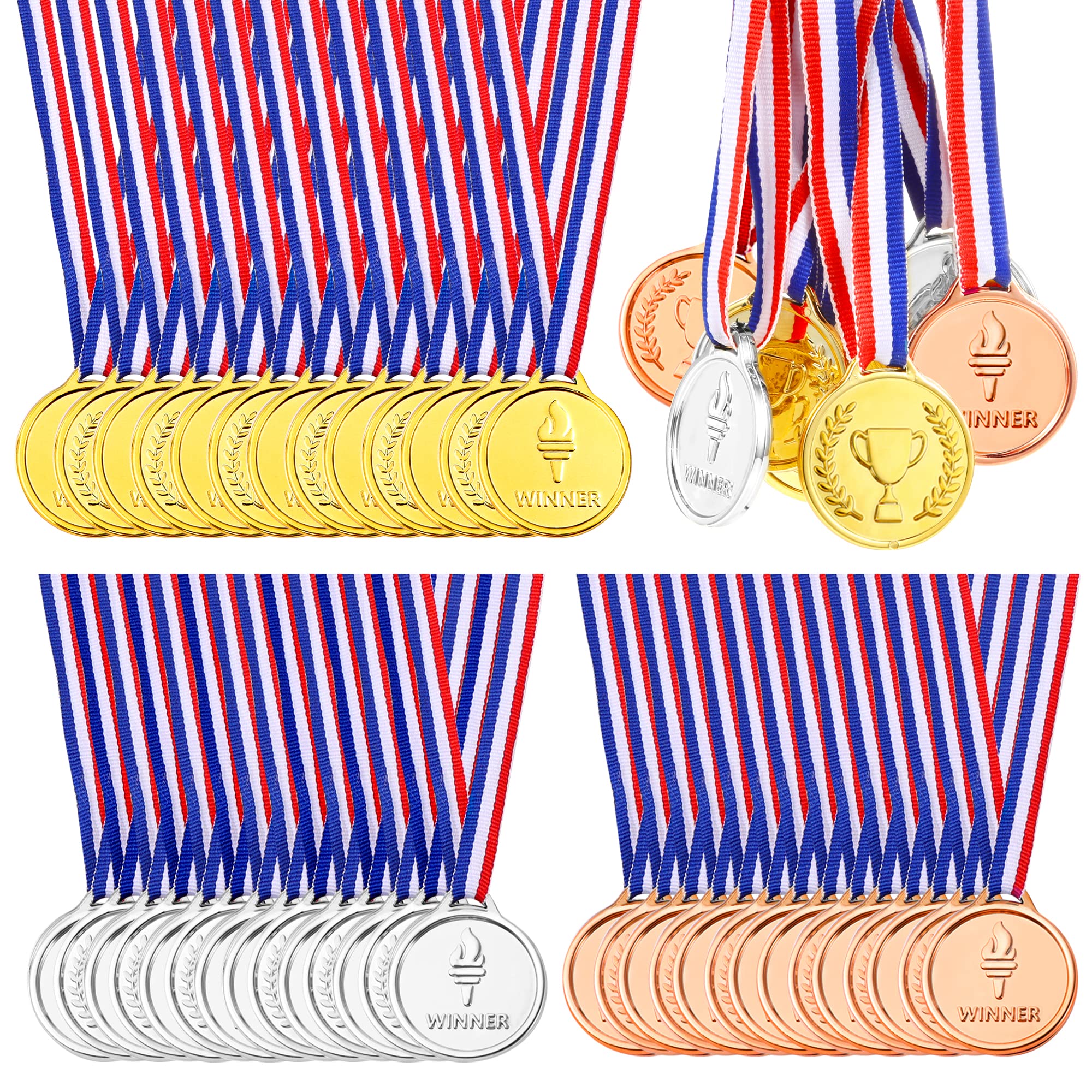 Pllieay 48 Pieces Plastic Winner Medals, Winner Award Medals, Gold Silver And Bronze Medals For Sports, Competition, Talent Show