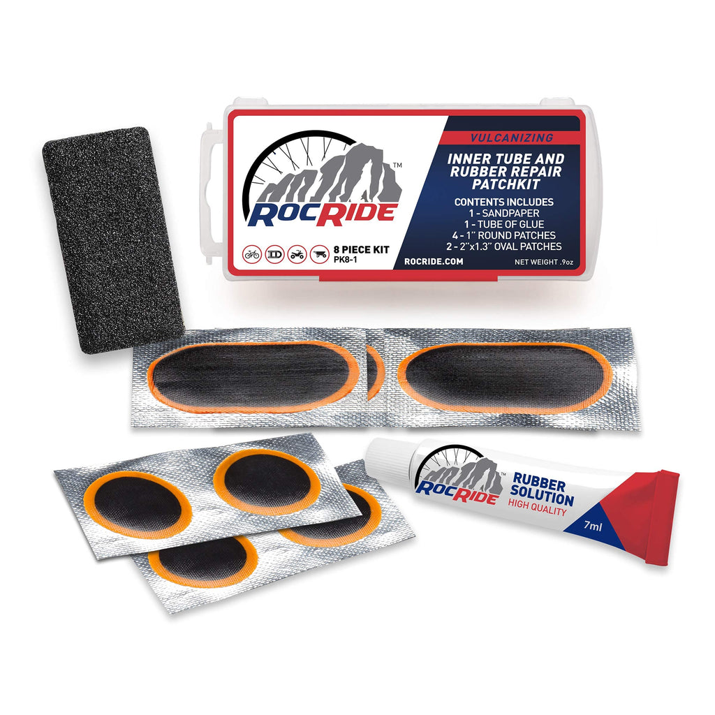 Rocride 8 Pc Bike Inner Tube Patch Kit. Bicycle Tire Repair Kit.
