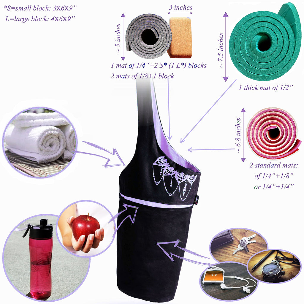 Zenifit Yoga Mat Bag - Long Tote With Pockets - Holds More Yoga Accessories. Cute Yoga Mat Holder With Bonus Yoga Mat Strap Elas