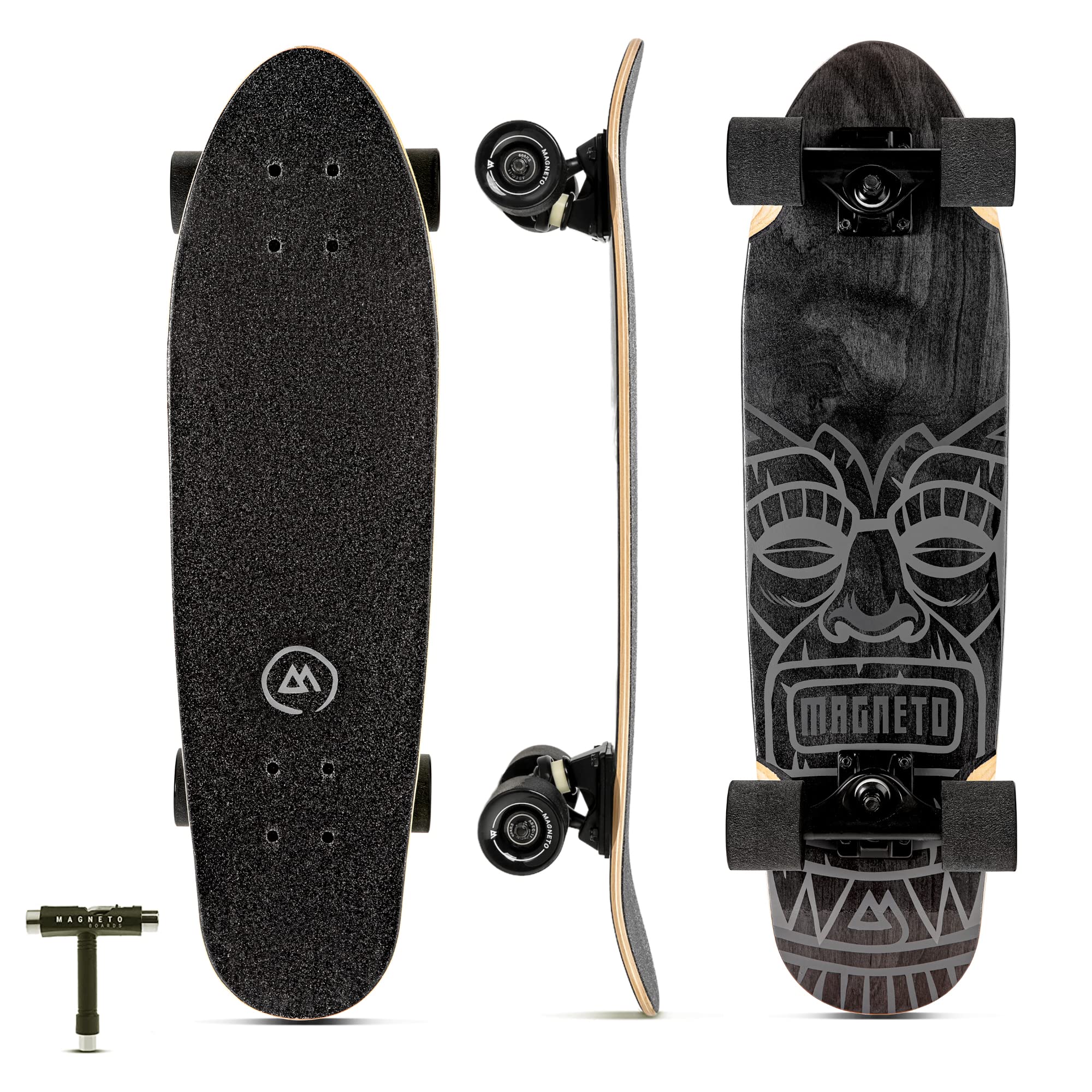Magneto Complete Skateboard | 27.5 x 7.5 | 6-Layer Canadian Maple Double Kick Concave Deck | Skateboard Cruiser Skateboard for K