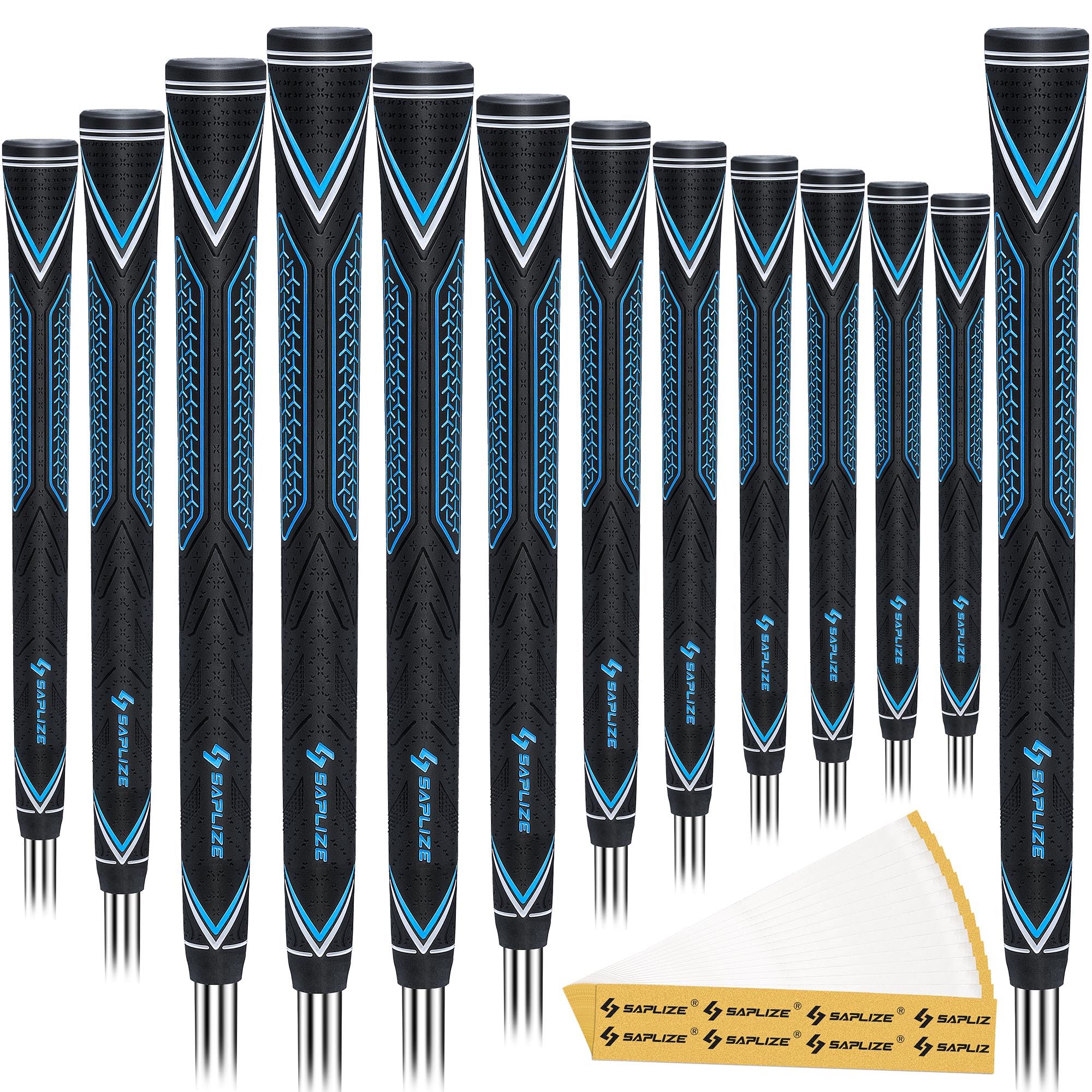 SAPLIZE High-performance Rubber Golf Grips 13 Pack, High Shock Absorption, Non-slip, 13 Grips with with 15 Tapes, Jumbo Size, CC