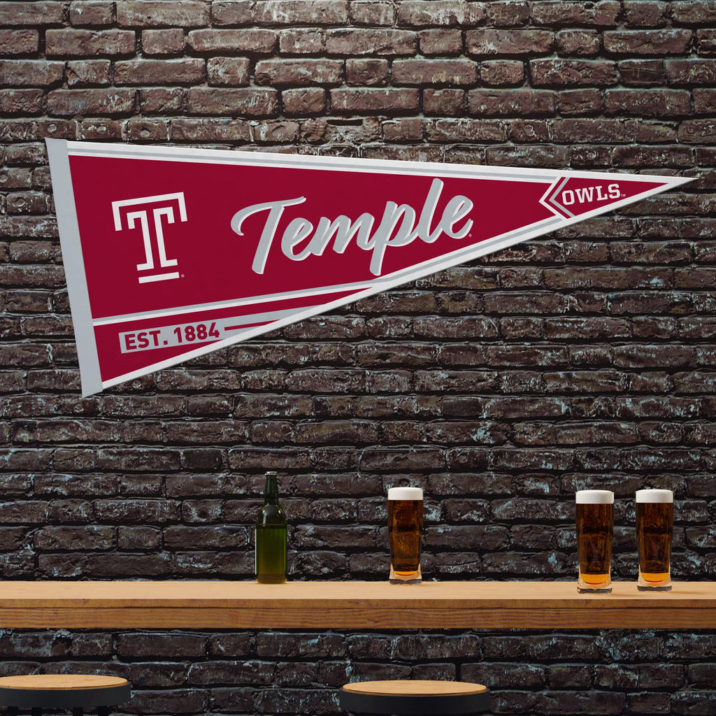 Rico Industries Ncaa Temple Owls Classic 12'' X 30'' Felt Wall D  Cor Pennant - Great For Home/Bed Room/Man Cave D  Cor
