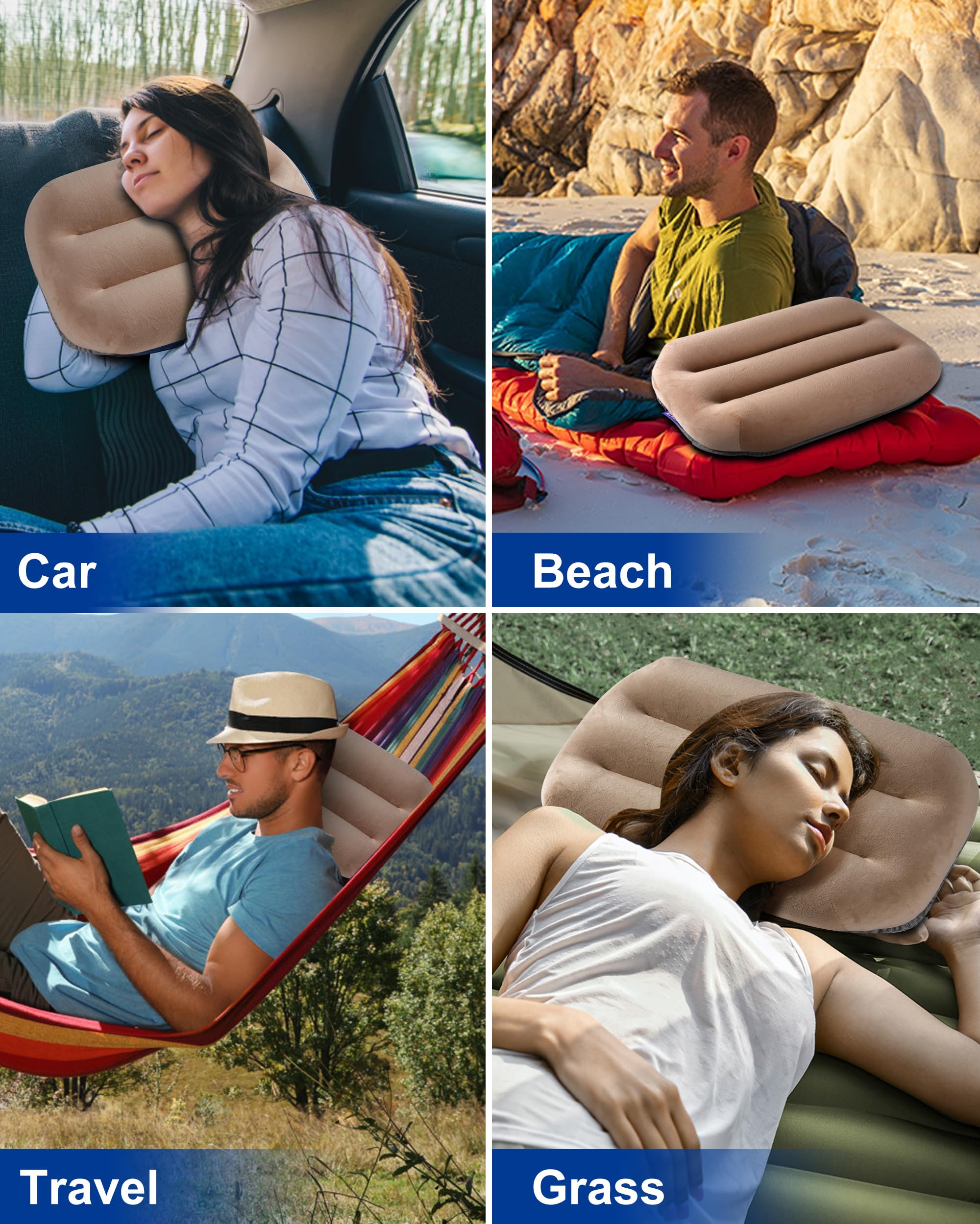 Kampair Ultralight Inflatable Camping Pillow For Sleeping - Soft Velvet Cover, Compact & Portable, Ergonomic Neck Support, Machi